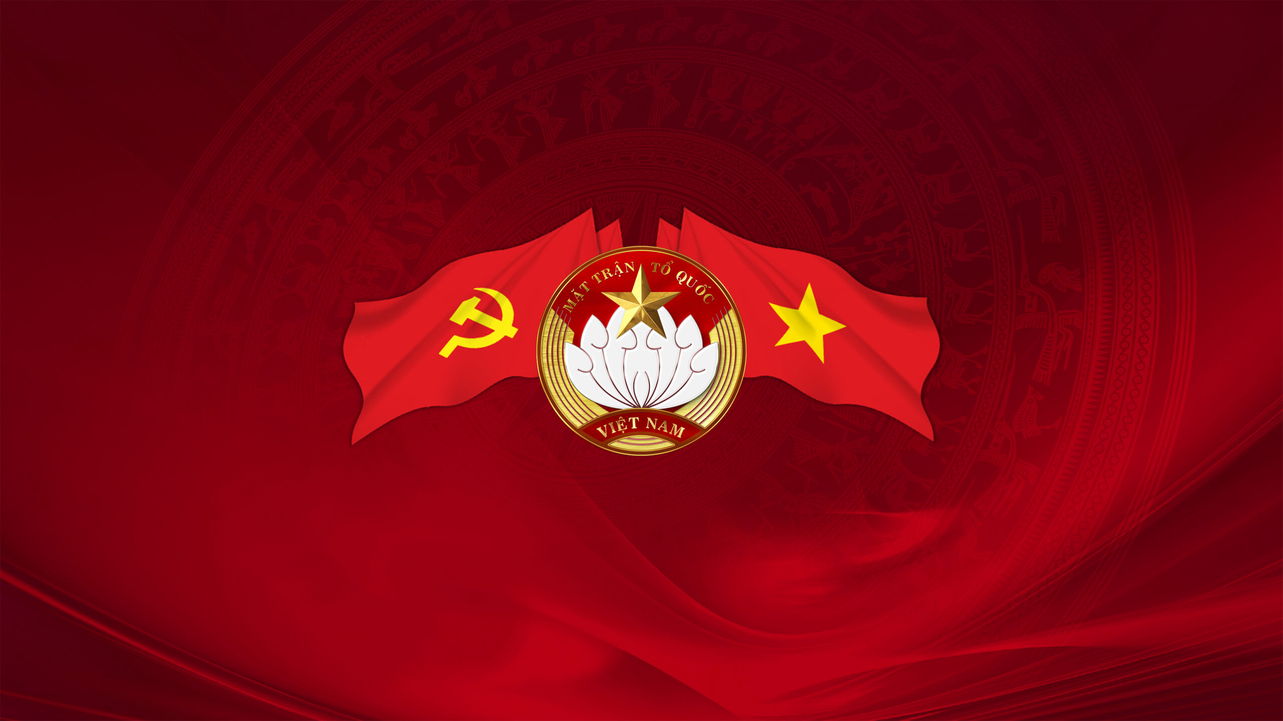 Hình nền biểu trưng Mặt Trận Tổ Quốc Việt Nam trên nền Trống Đồng | Tuyetkypowerpoint