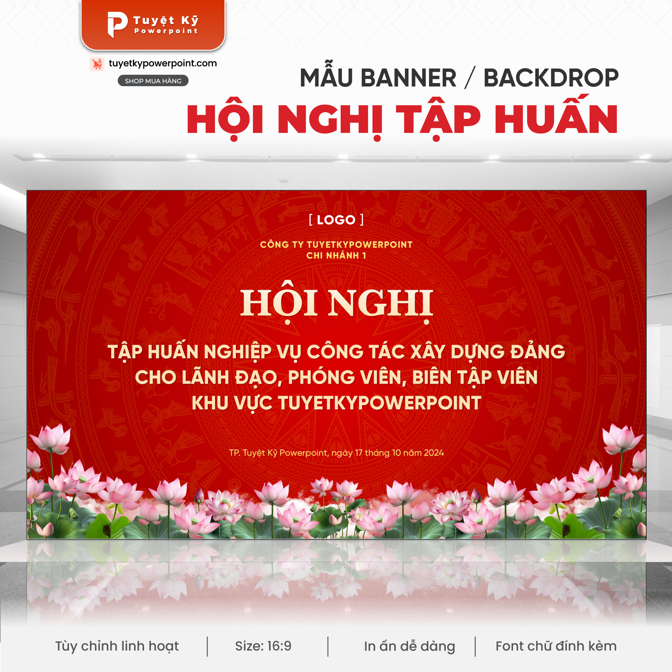 thumbnail mẫu backdrop / banner hội nghị tập huấn trống đồng hoa sen đỏ