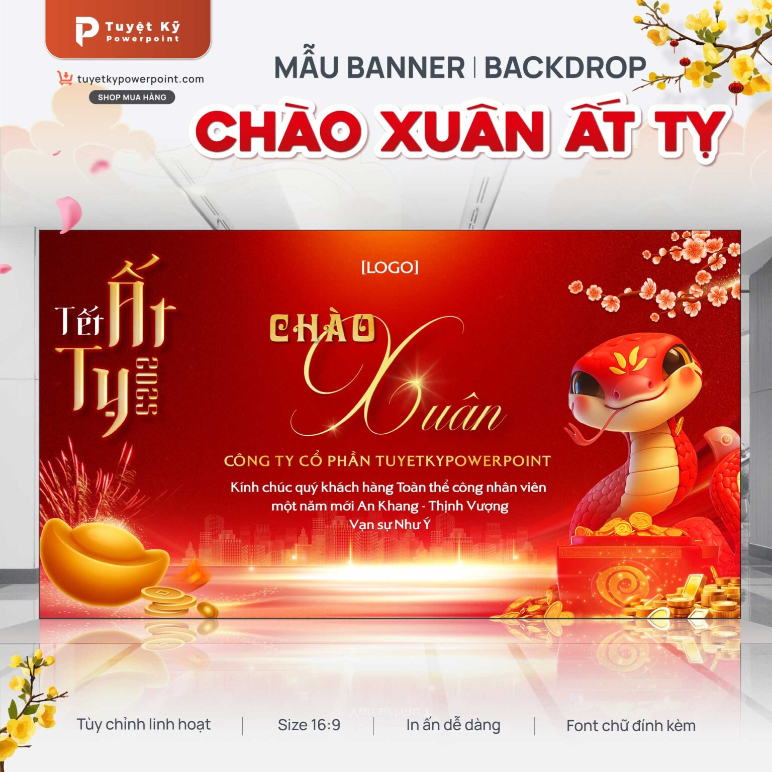 Mẫu Backdrop/Banner/Thiệp Chào Xuân Ất Tỵ | Tuyệt kỹ Powerpoint
