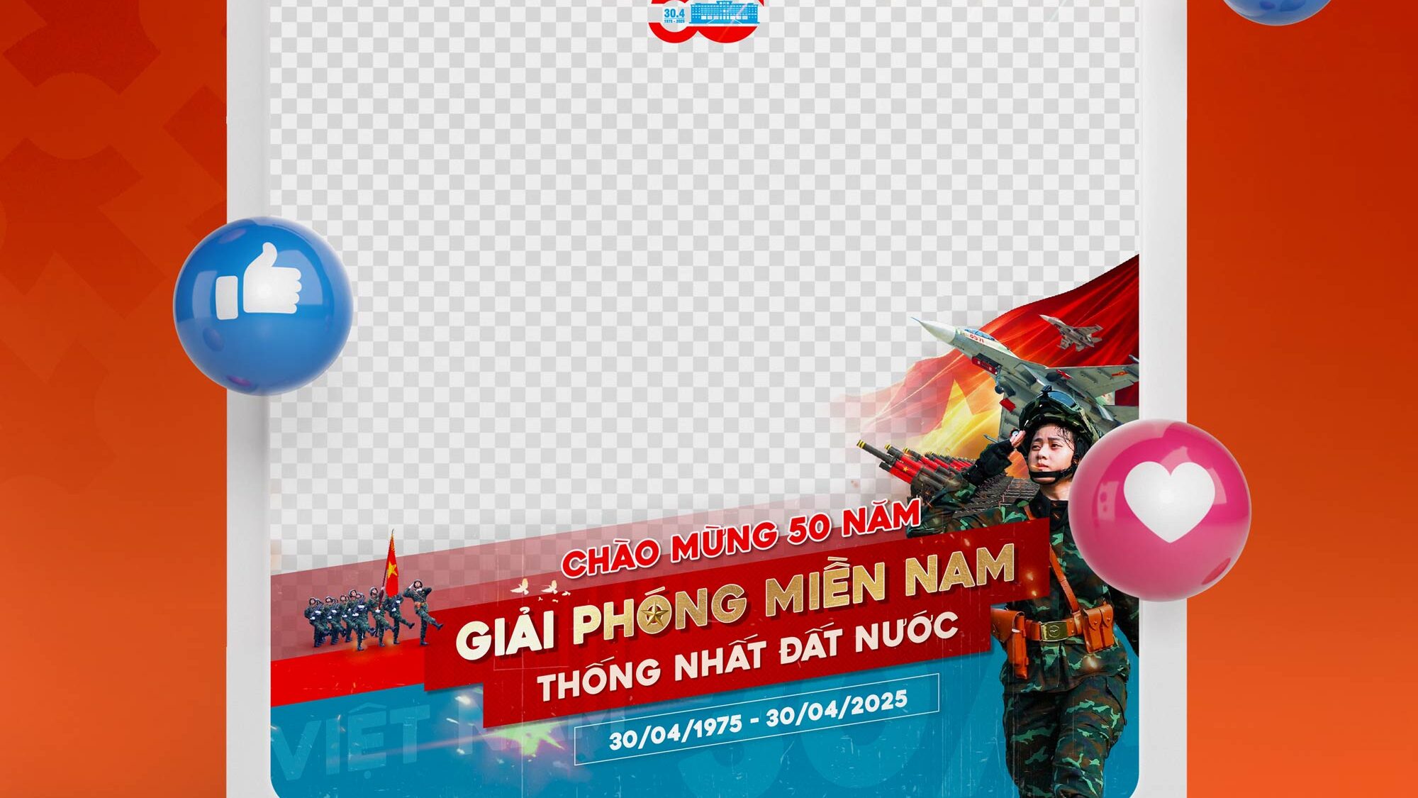 frame avatar chào mừng 50 năm ngày giải phóng miền nam thống nhất đất nước
