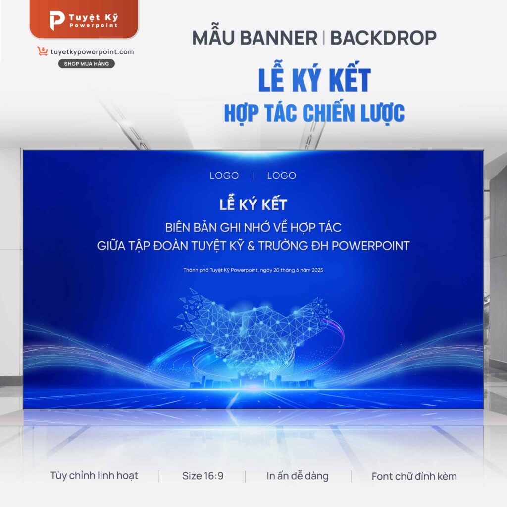 Mẫu Backdrop/Banner Lễ Ký Kết Hợp Tác MoU | Tuyệt kỹ Powerpoint