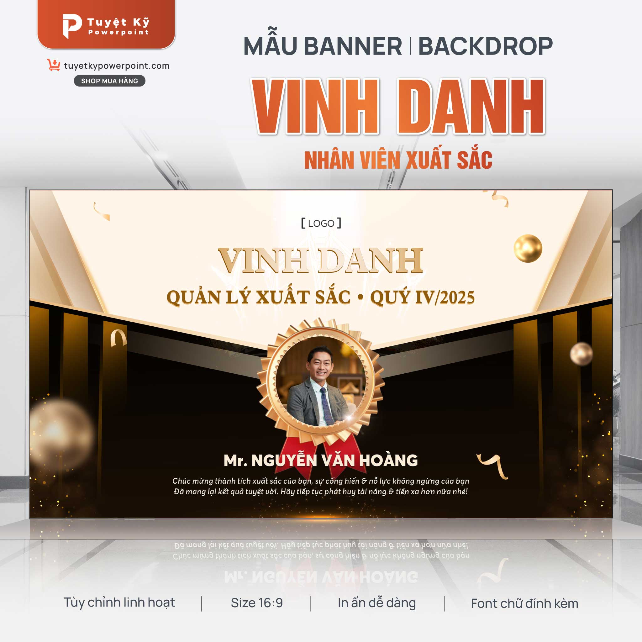 Thumbnail Mẫu Backdrop/Banner Vinh Danh Quản Lý Xuất Sắc