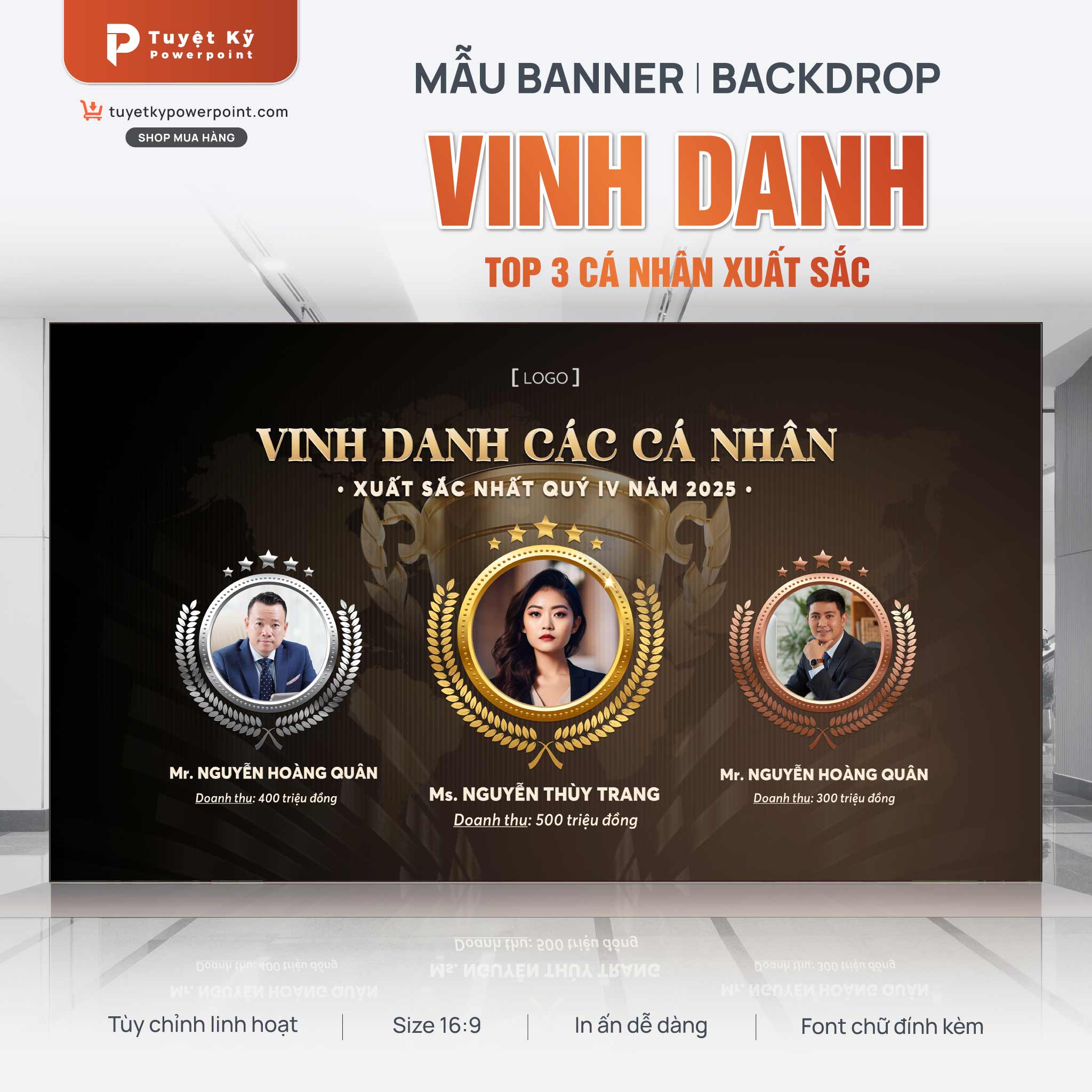 Thumbnail Mẫu Backdrop/Banner Vinh danh Top 3 cá nhân xuất sắc