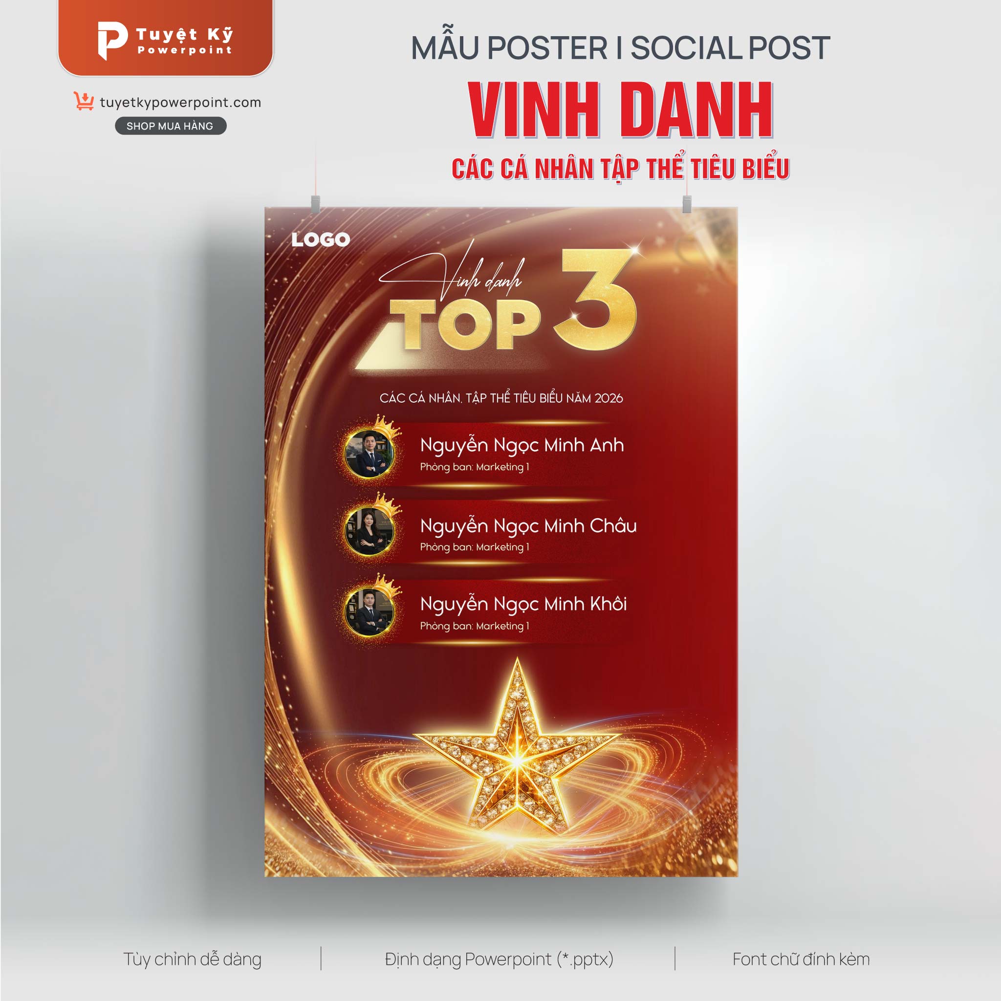 Mẫu vinh danh Top 3 các cá nhân, tập thể tiêu biểu