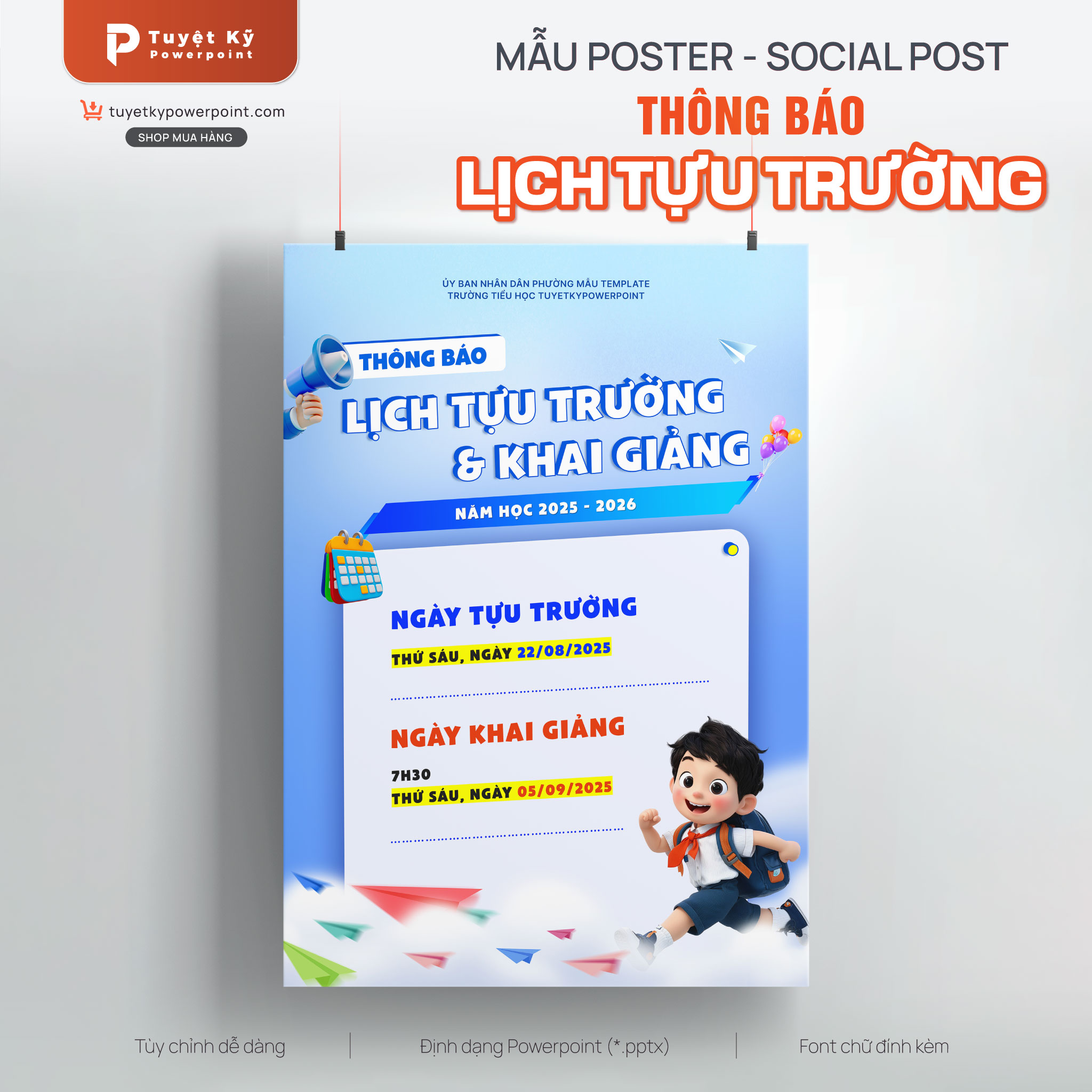 thumbnail poster social post thông báo lịch tựu trường và khai giảng
