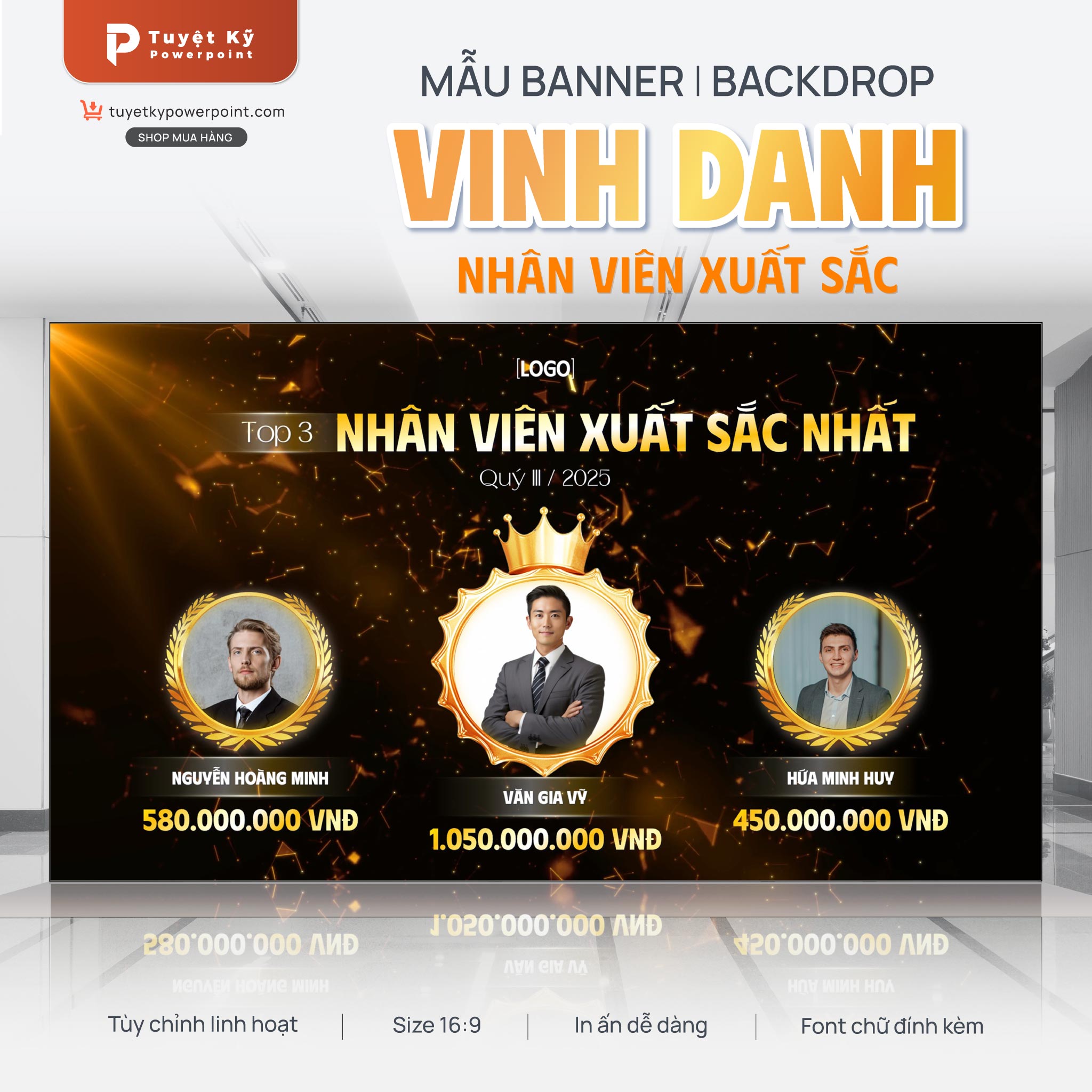 Mẫu Banner/Backdrop Vinh Danh Nhân Viên Xuất Sắc [Nền Động]