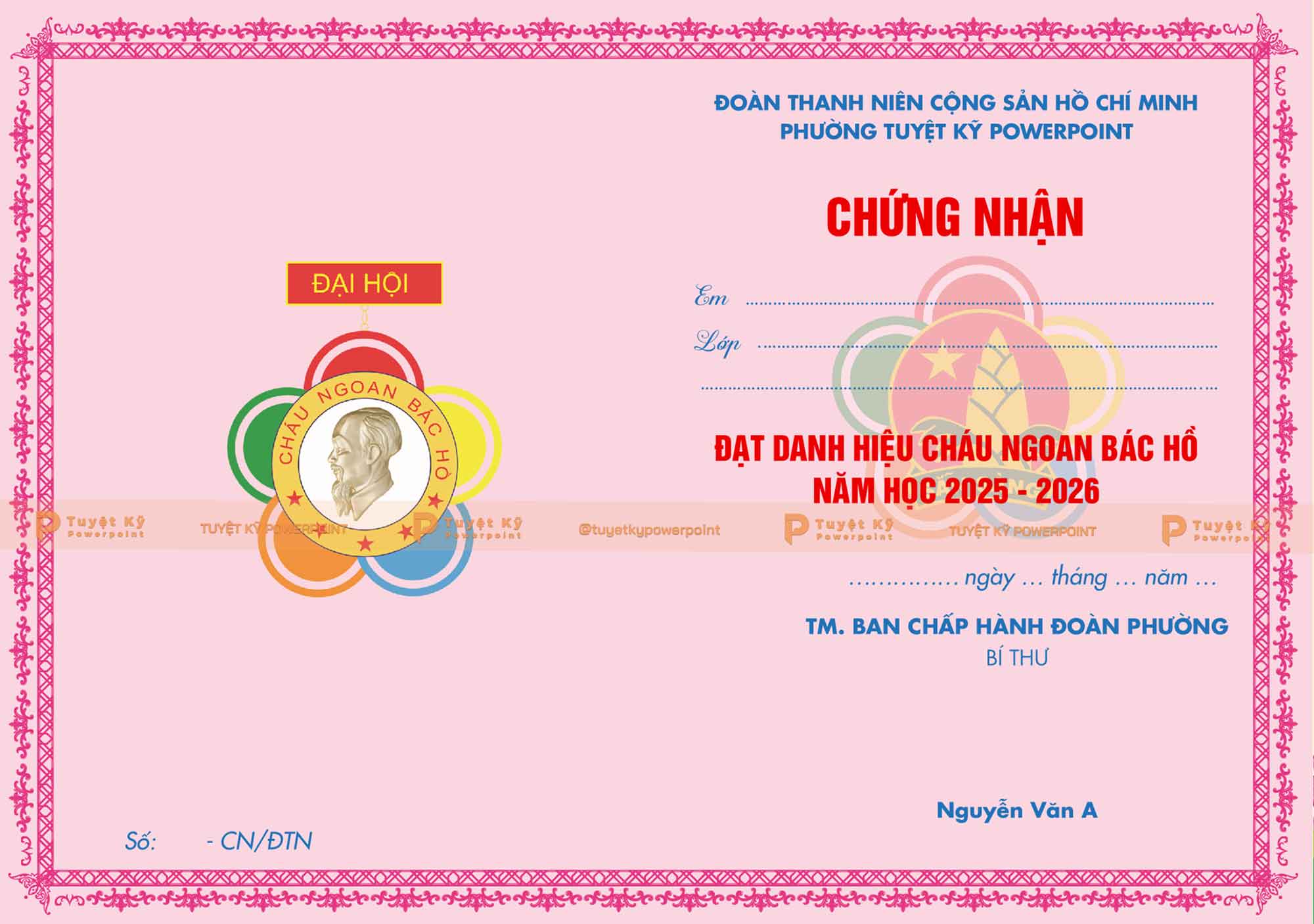 giấy chứng nhận cháu ngoan bác hồ