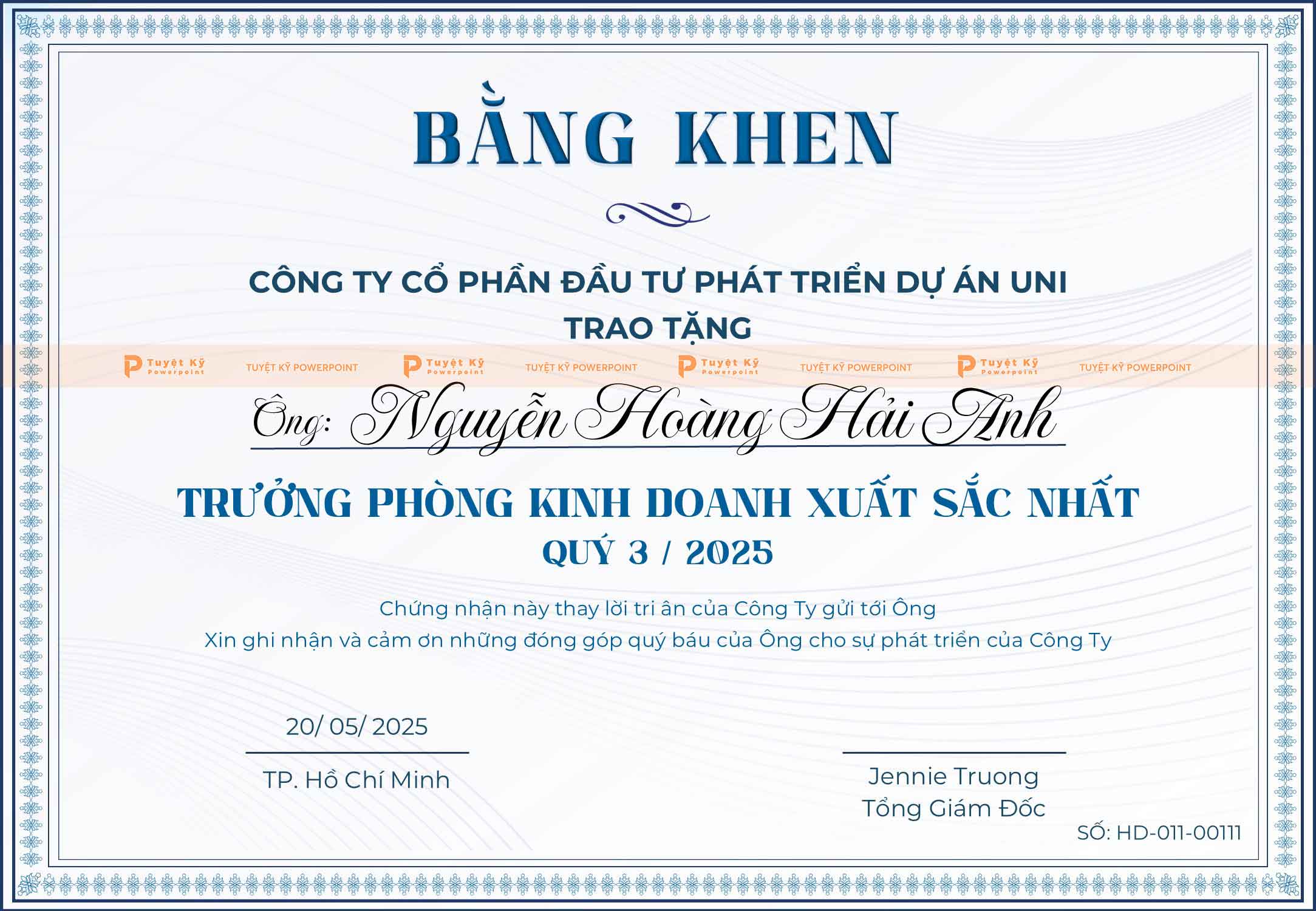 mẫu bằng khen công ty