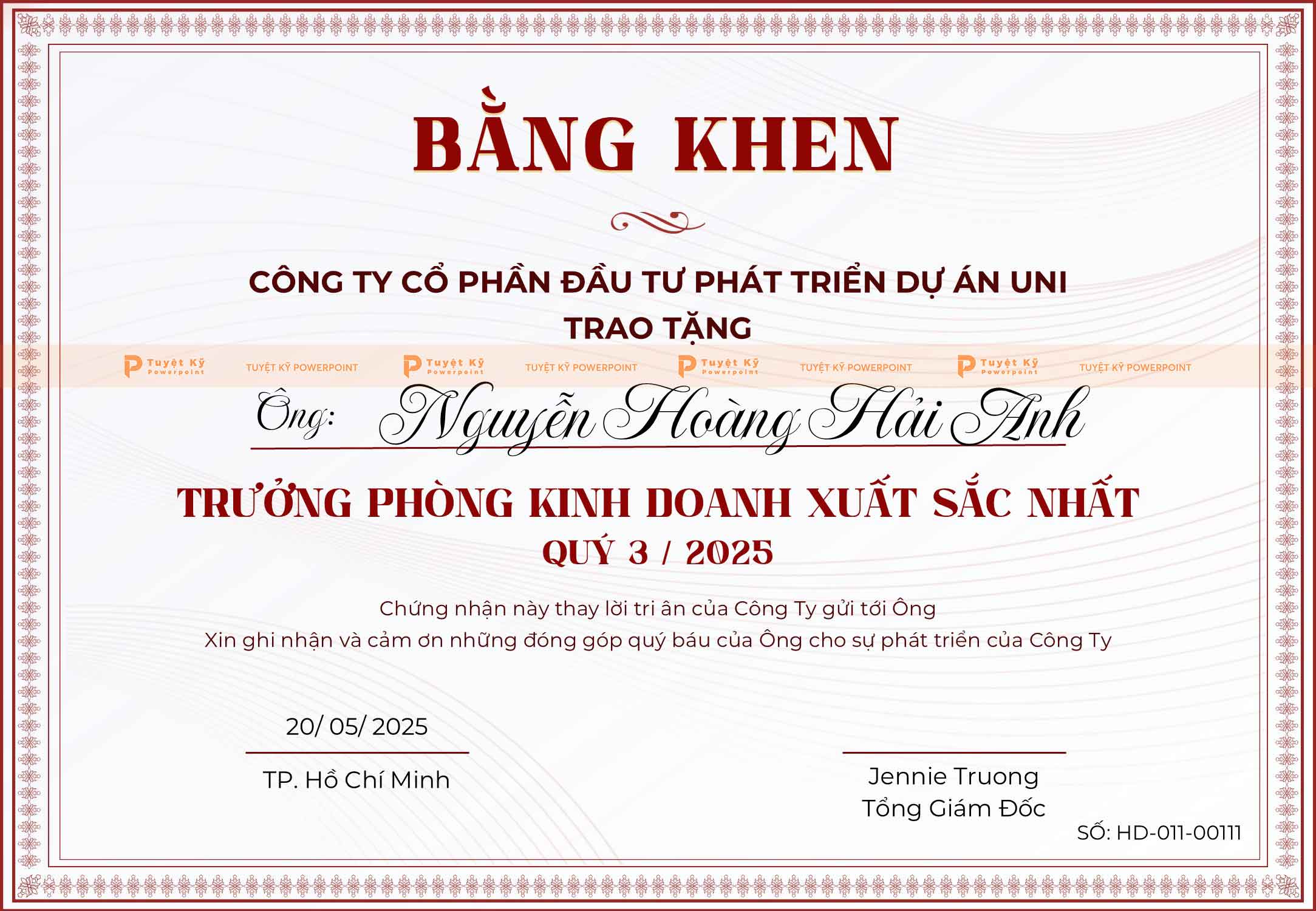 mẫu bằng khen doanh nghiệp