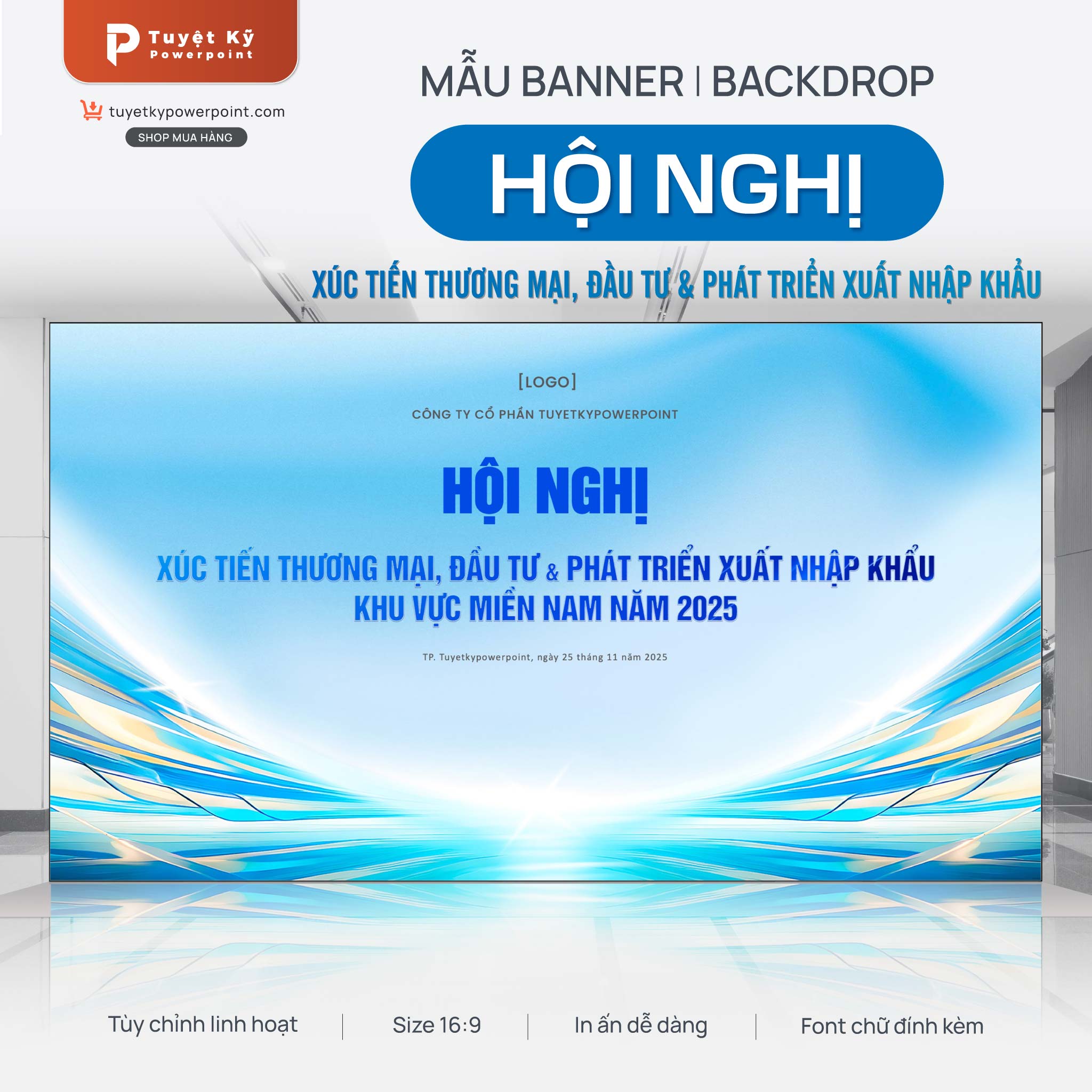 backdrop banner hội nghị xúc tiến thương mại