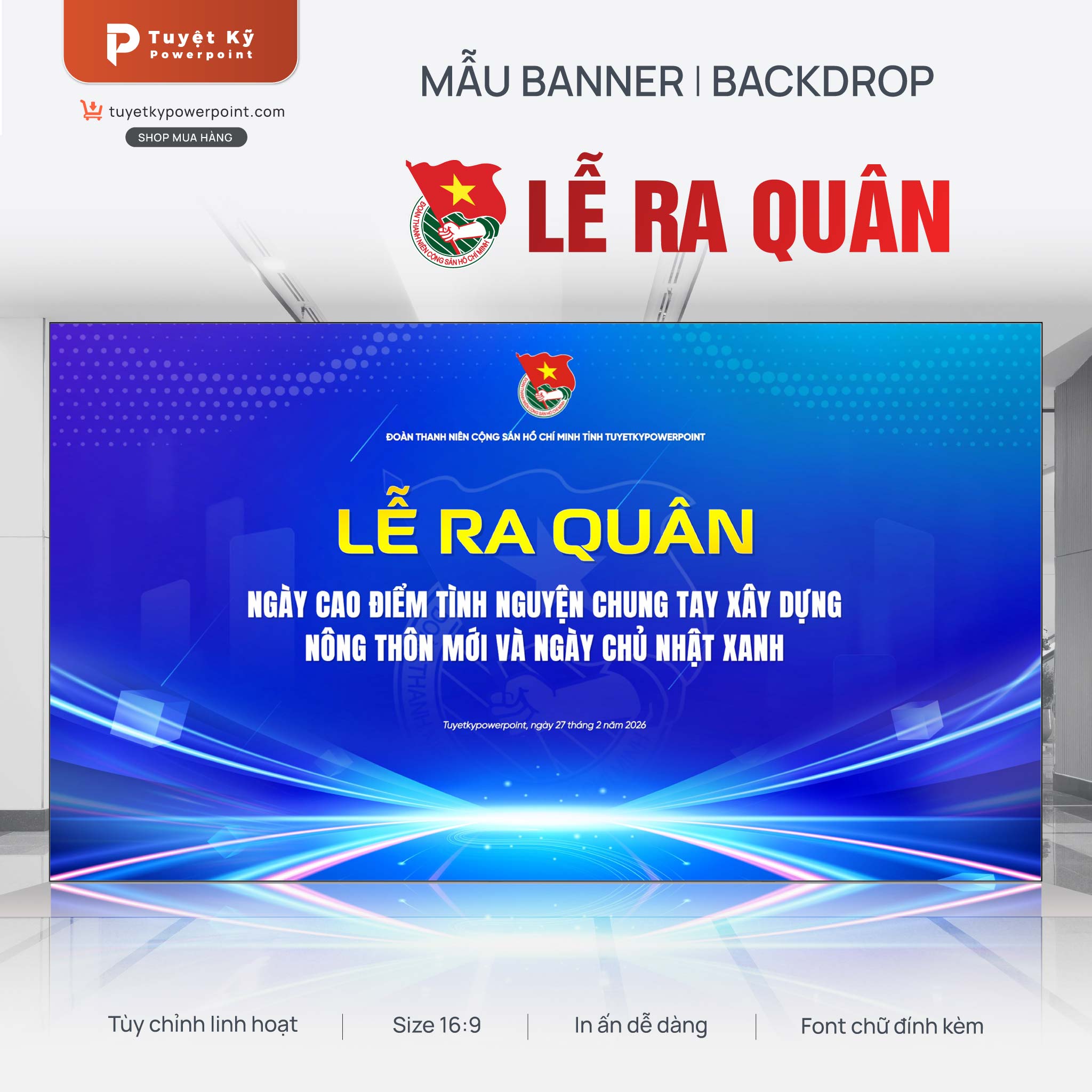 backdrop banner lễ ra quân ngày chủ nhật xanh