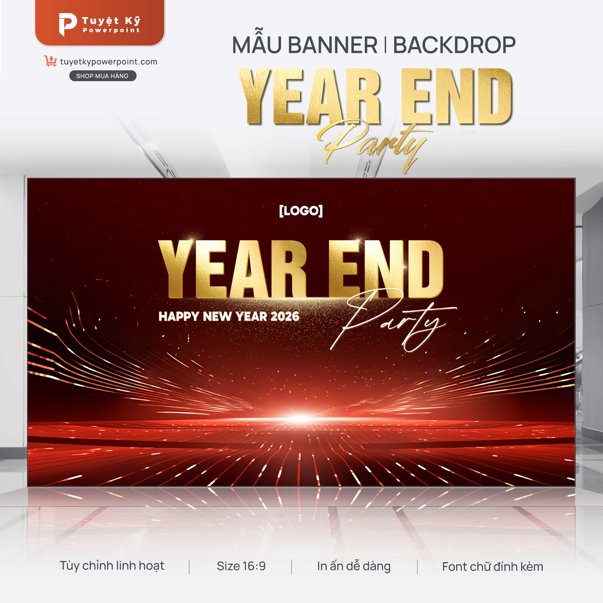 backdrop banner year end party tiệc tất niên