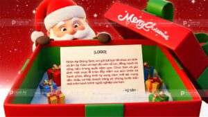 backdrop banner merry christmas hộp quà ông già noel