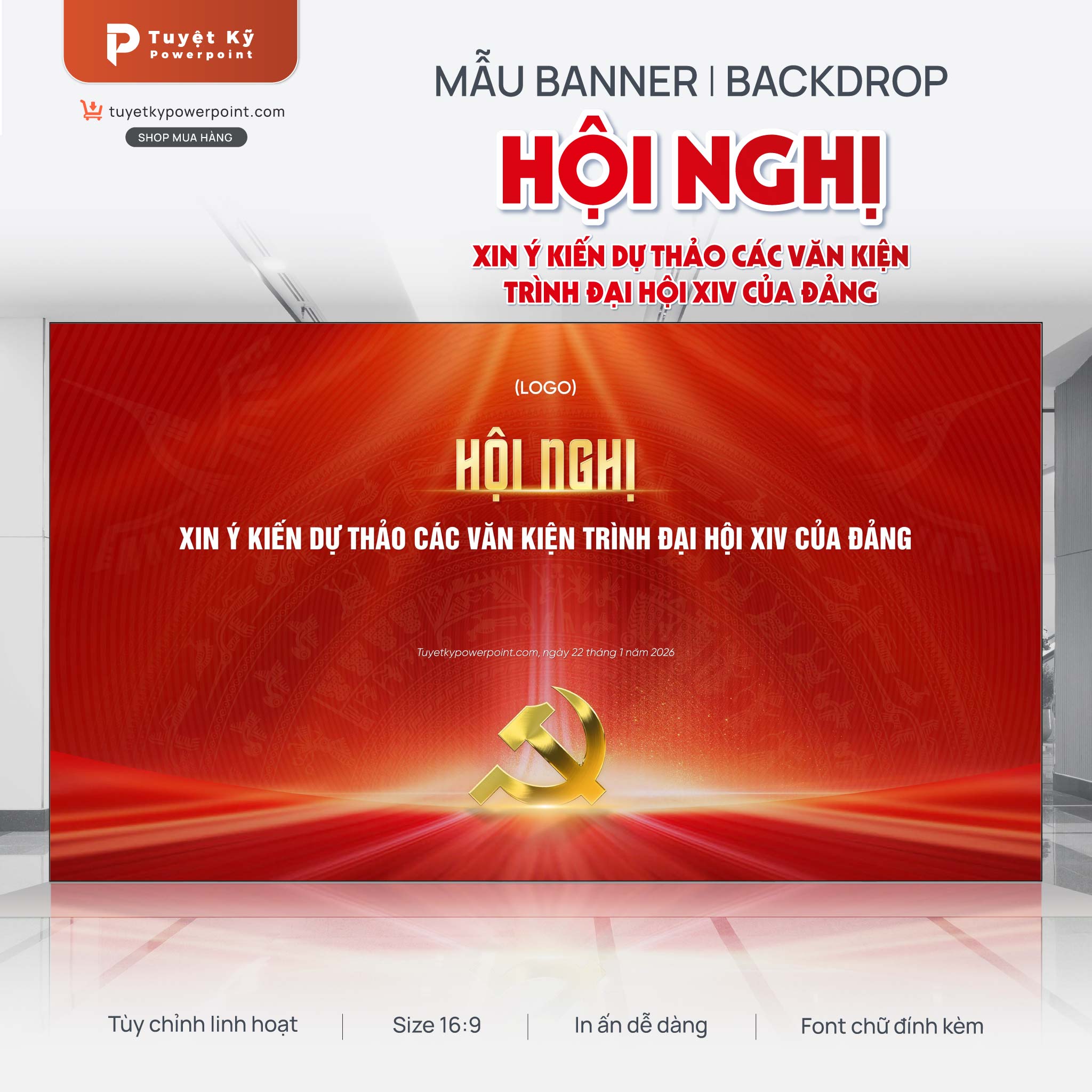backdrop banner hội nghị xin ý kiến dự thảo các văn kiện trình đại hội của đảng