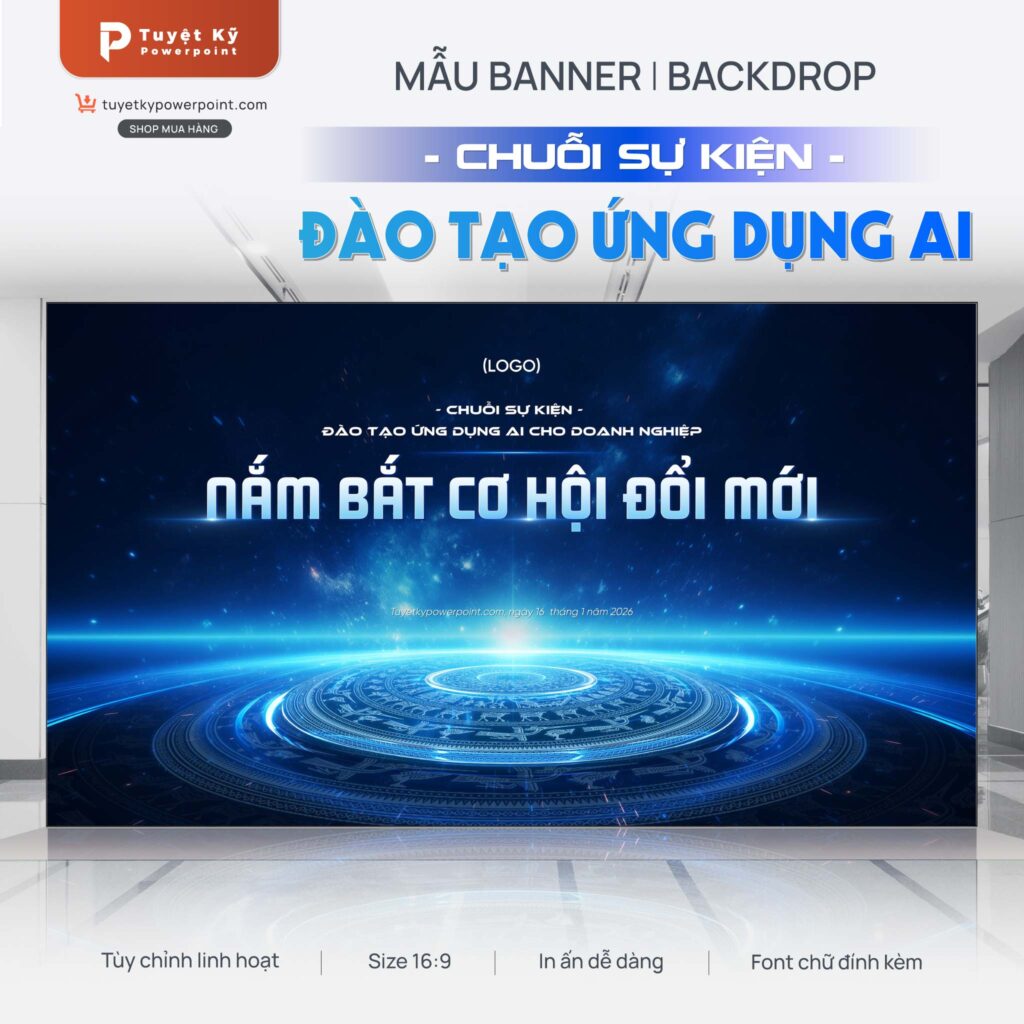 Mẫu Backdrop/Banner Chuỗi Sự Kiện Đào Tạo Ứng Dụng AI