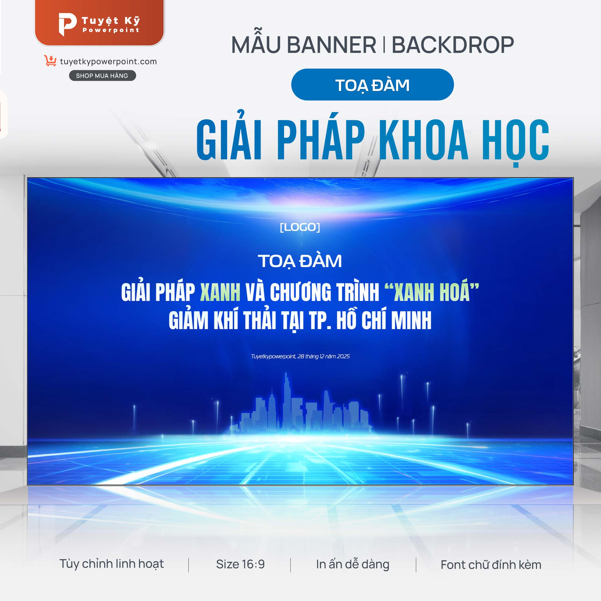backdrop banner tọa đàm giải pháp khoa học