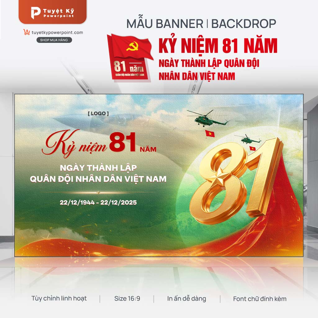 Mẫu Backdrop/Banner Kỷ niệm 81 Năm Ngày Thành Lập Quân Đội Nhân Dân Việt Nam (22/12/1944 – 22/12/2025)