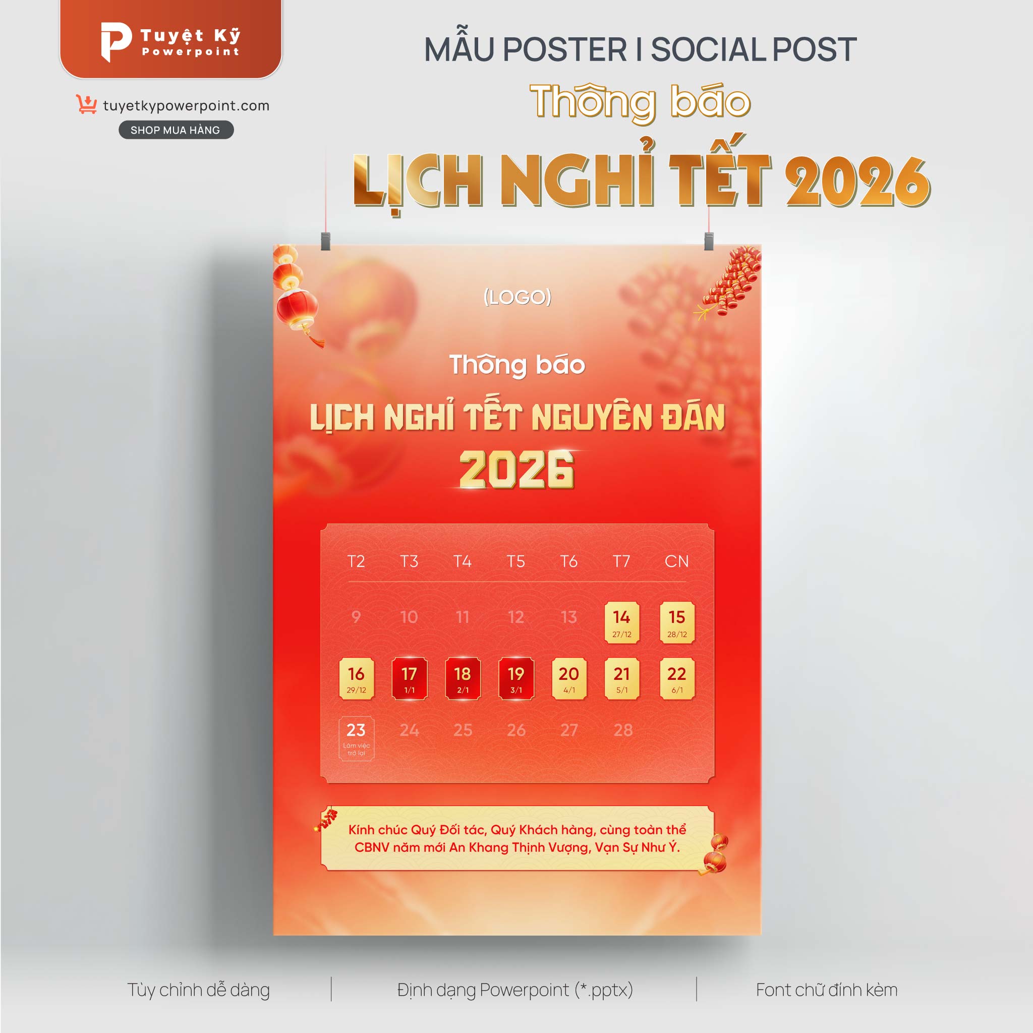 poster social post thông báo tết nguyên đán