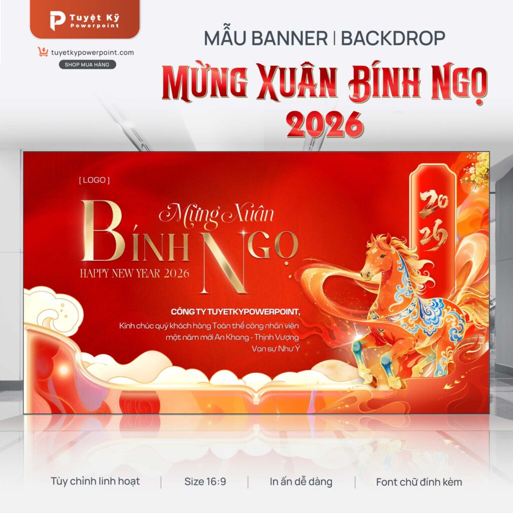 Mẫu Backdrop/Banner Thiệp Xuân Bính Ngọ 2026
