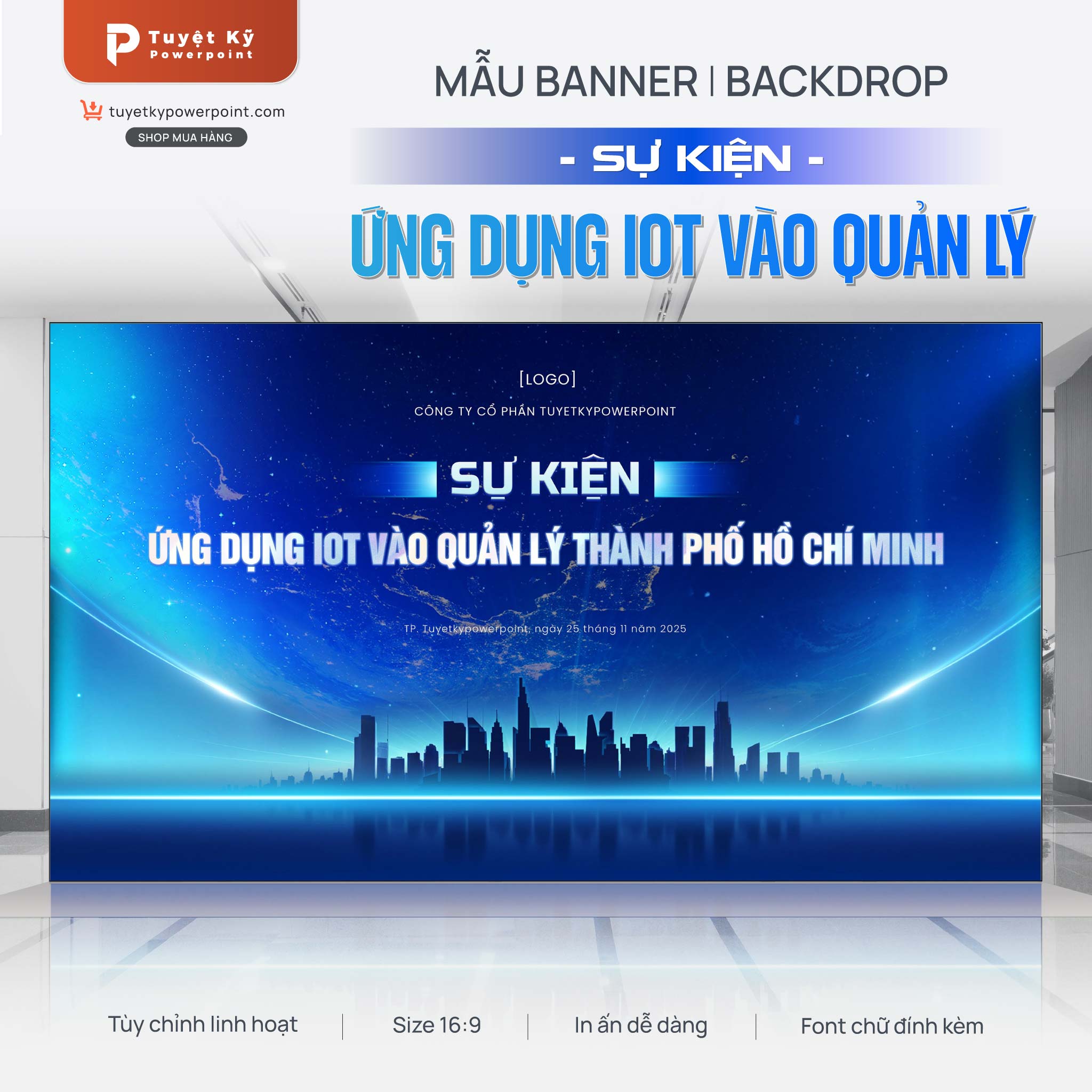 Mẫu Backdrop/Banner Sự Kiện Ứng Dụng IOT Vào Quản Lý Thành Phố Hồ Chí Minh