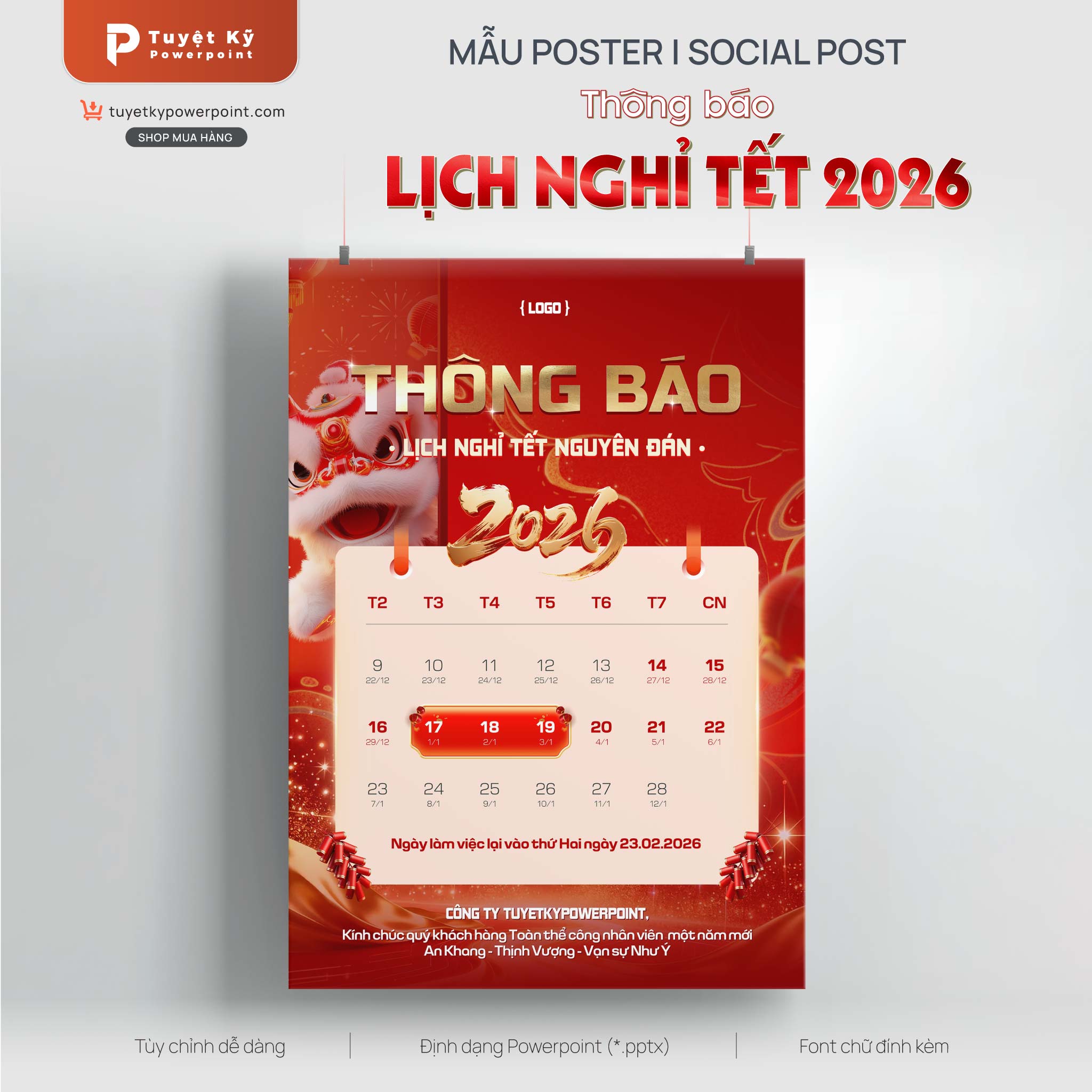 poster thông báo nghỉ tết nguyên đán 2026