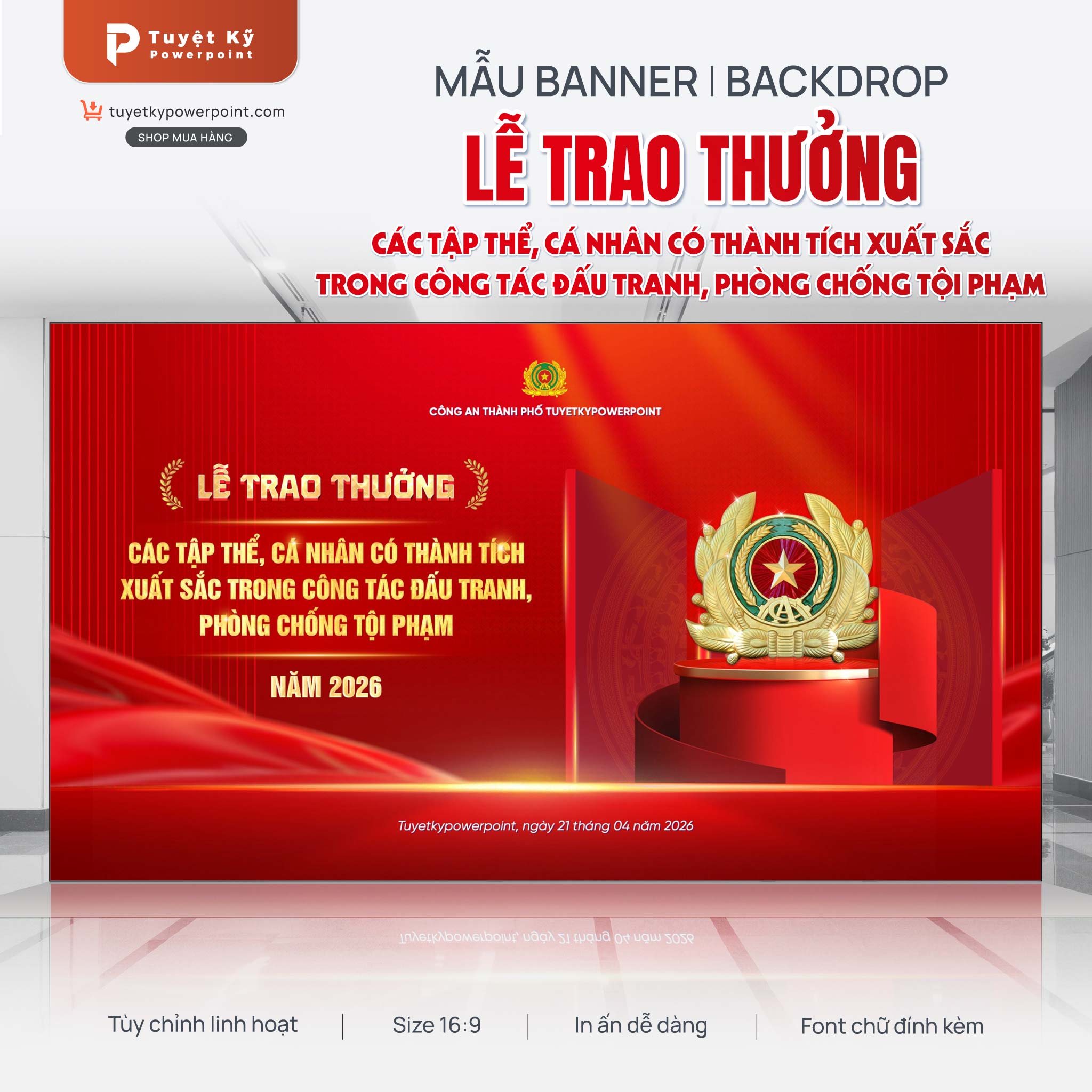backdrop banner lễ trao thưởng các đơn vị phòng chống tội phạm