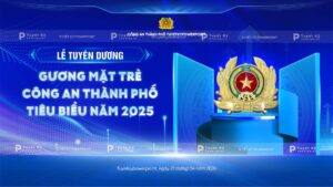 backdrop banner tuyên dương gương mặt trẻ công an