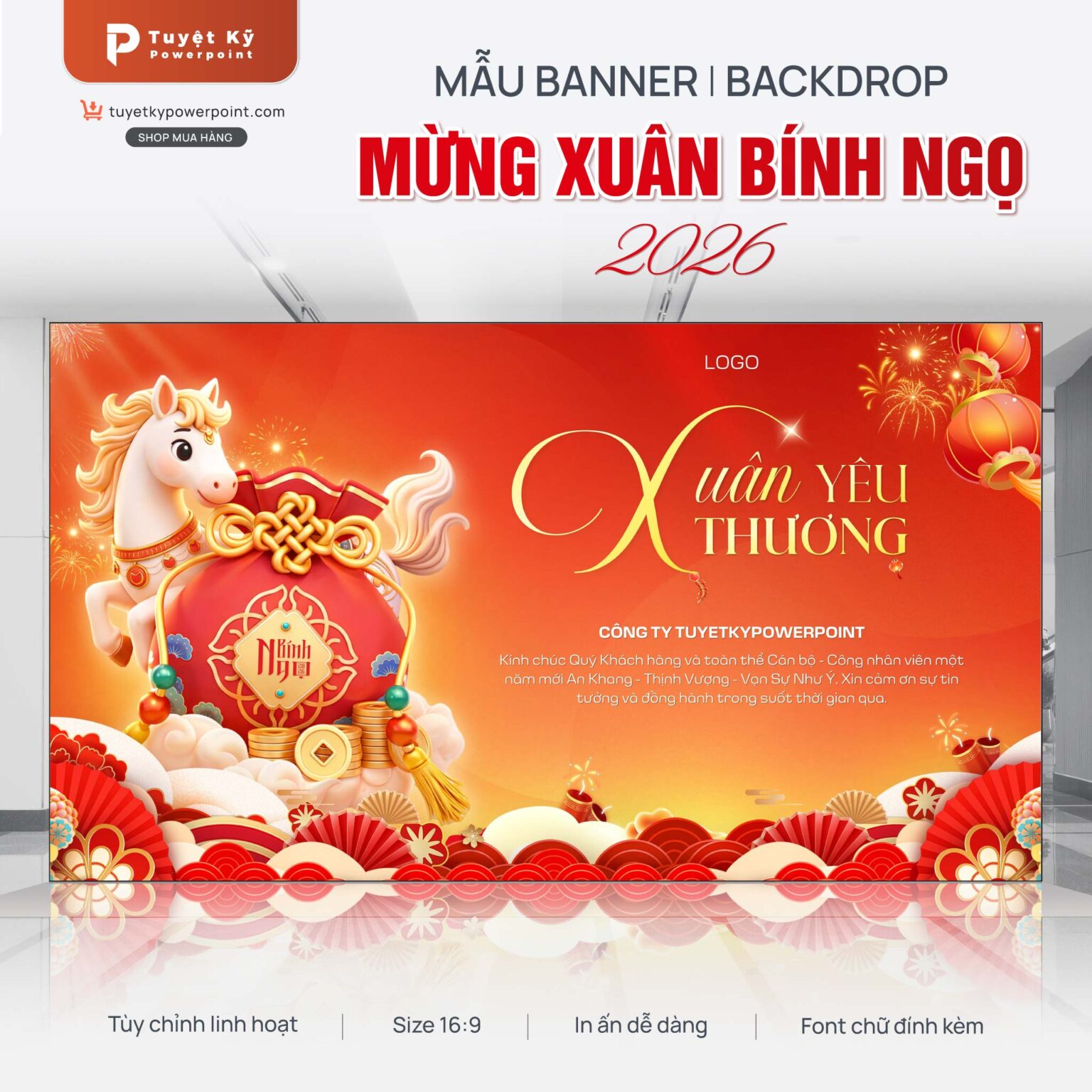 Mẫu Backdrop/Banner Thiệp Xuân Bính Ngọ 2026