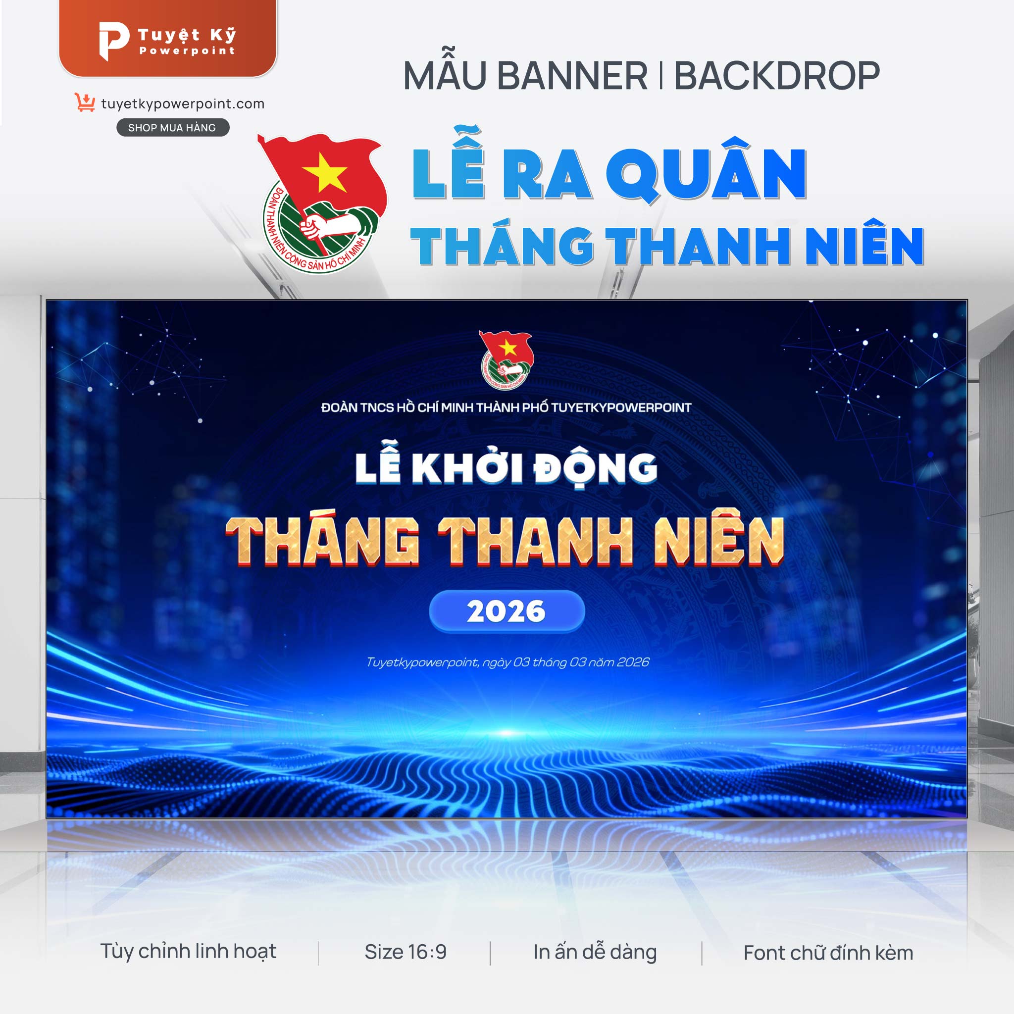 backdrop banner lễ khởi động tháng thanh niên