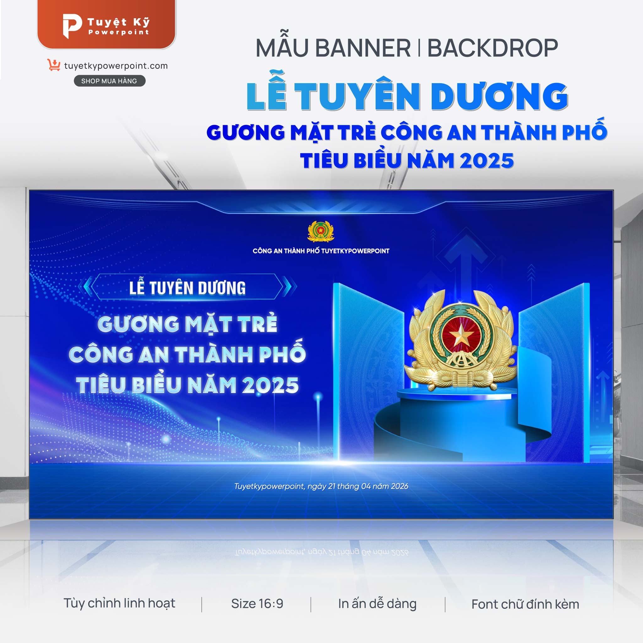 backdrop banner tuyên dương gương mặt trẻ công an