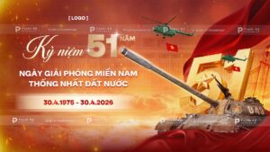 backdrop banner kỷ niệm 51 năm ngày giải phóng miền nam thống nhất đất nước