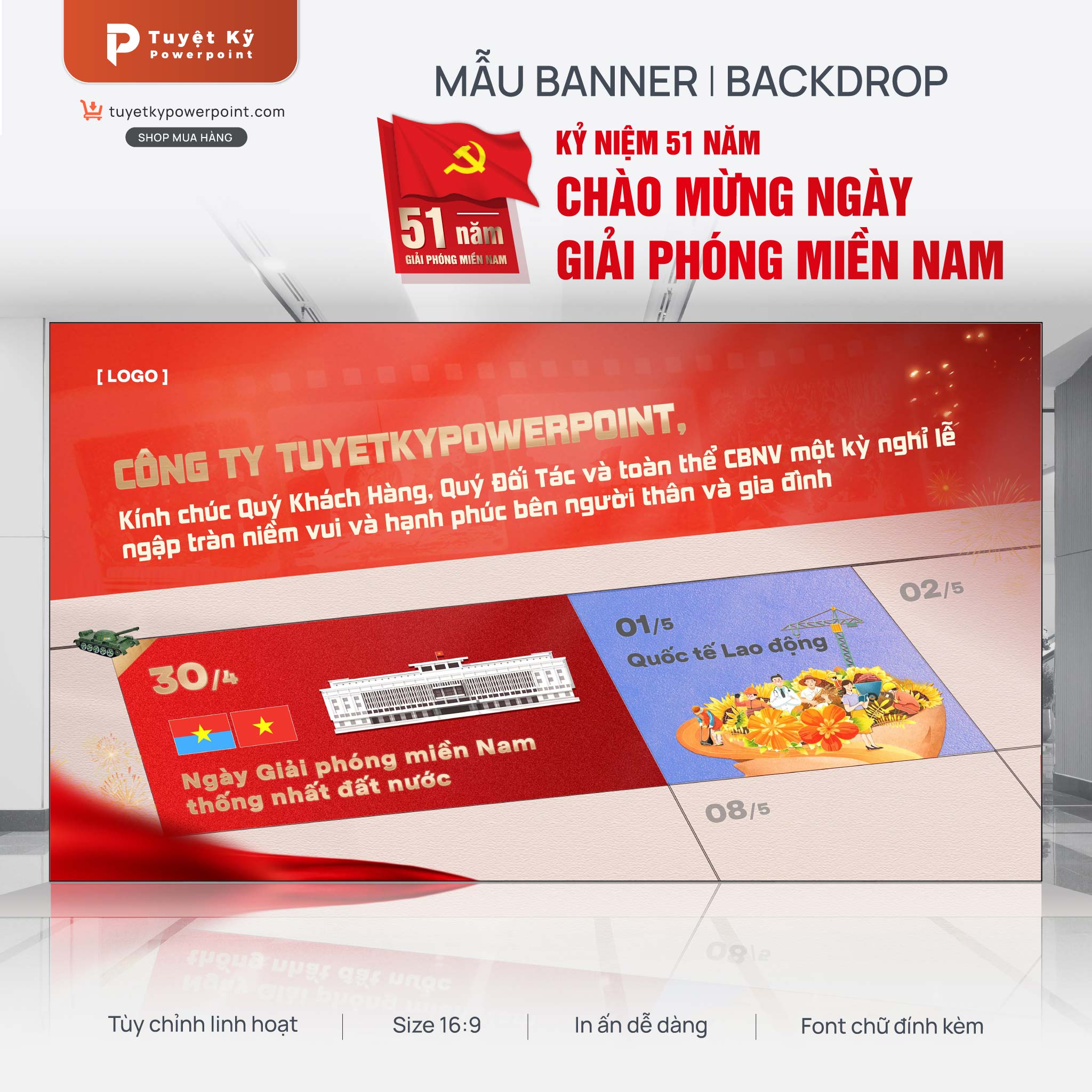 backdrop banner mừng ngày giải phóng miền nam 30/4 và quốc tế lao động 1/5