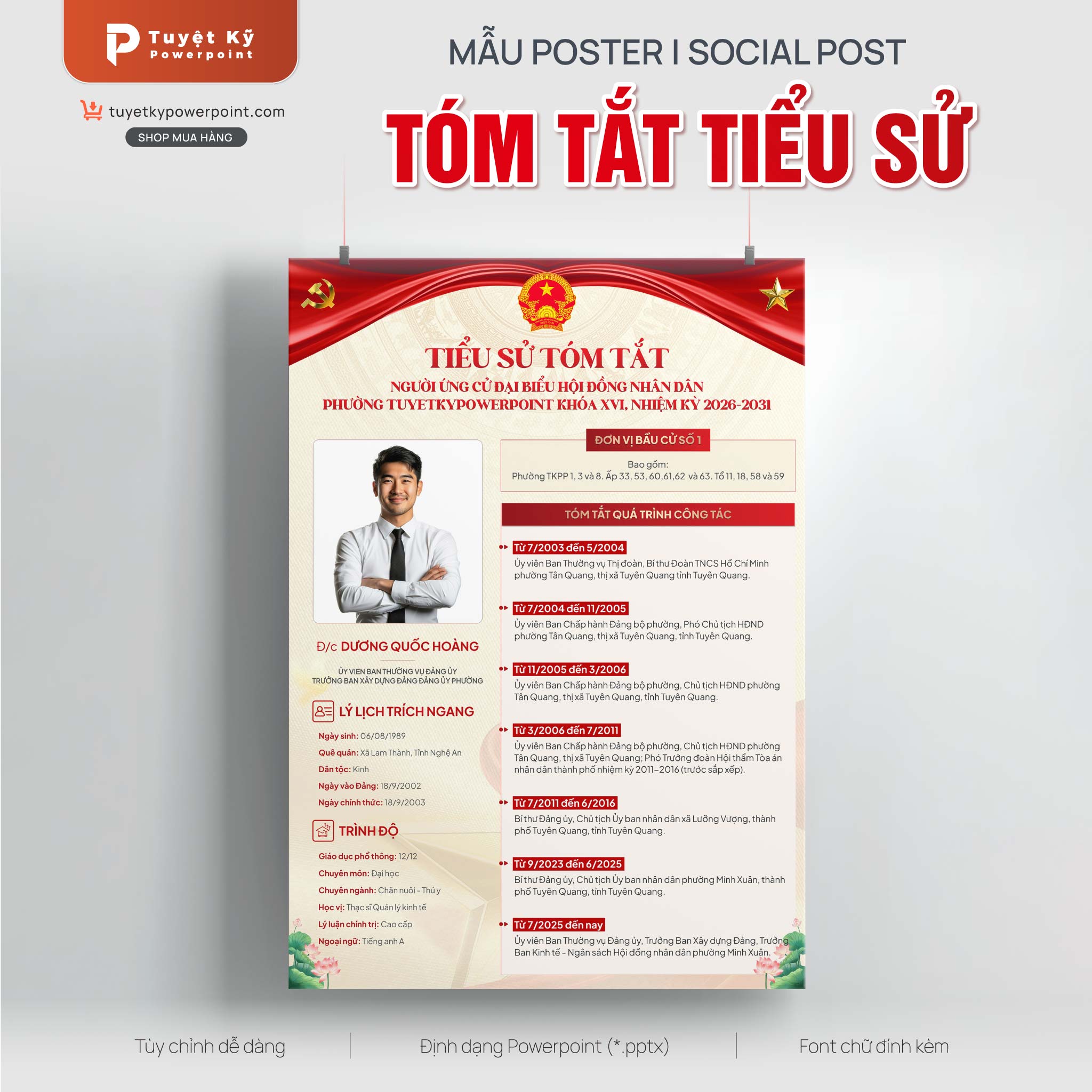 poster social post tóm tắt tiểu sử ứng viên bầu cử