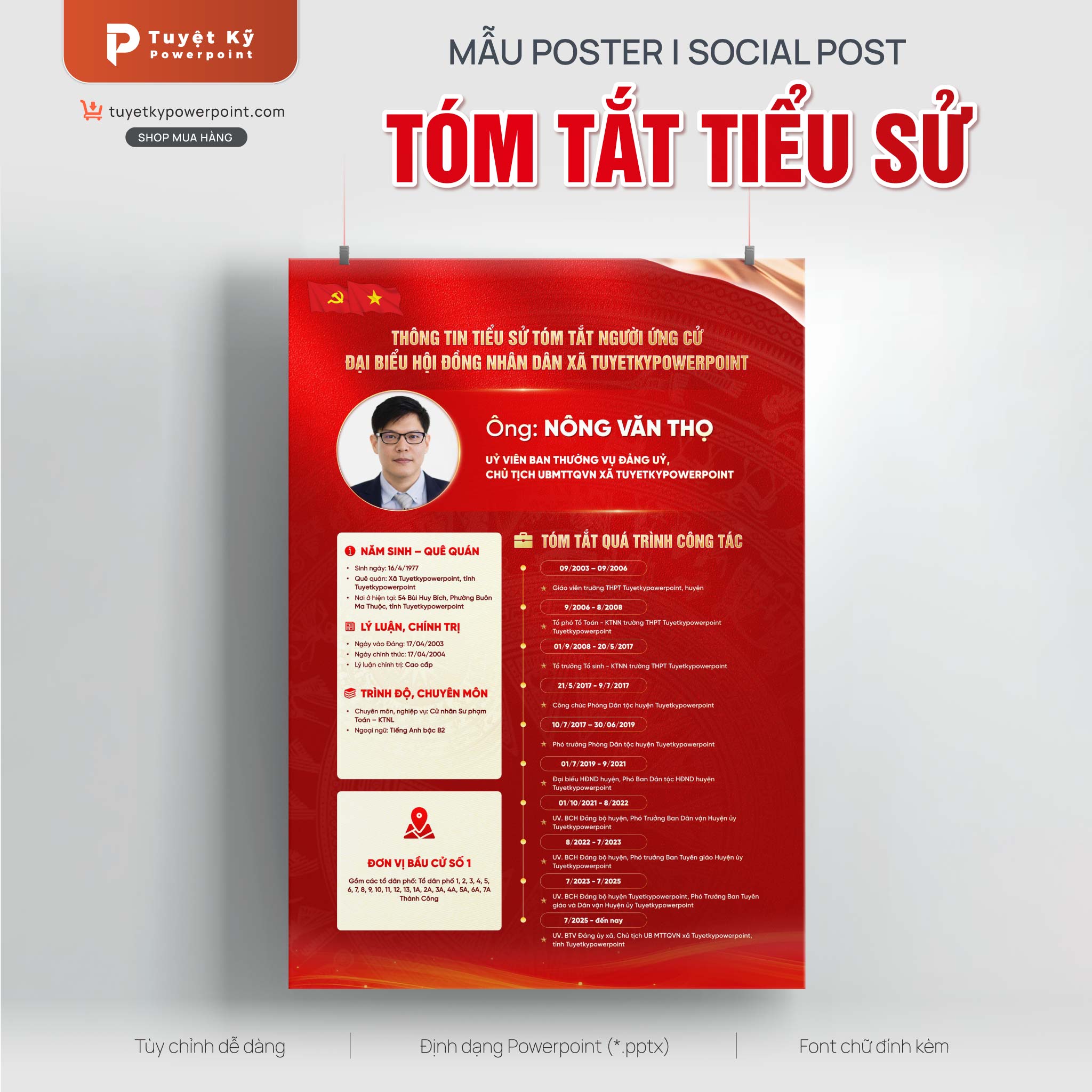 poster social post tóm tắt tiểu sử ửng viên