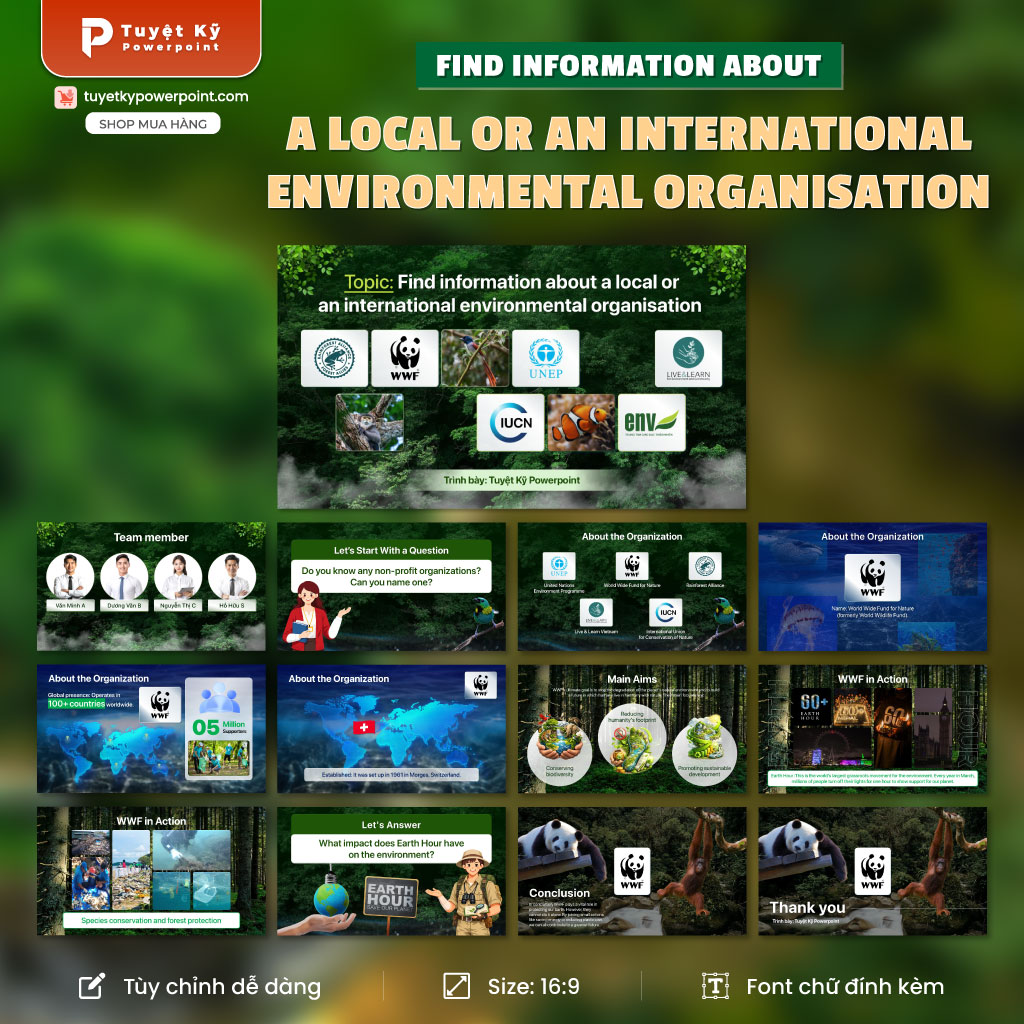 slide tiếng anh tổ chức bảo vệ môi trường
