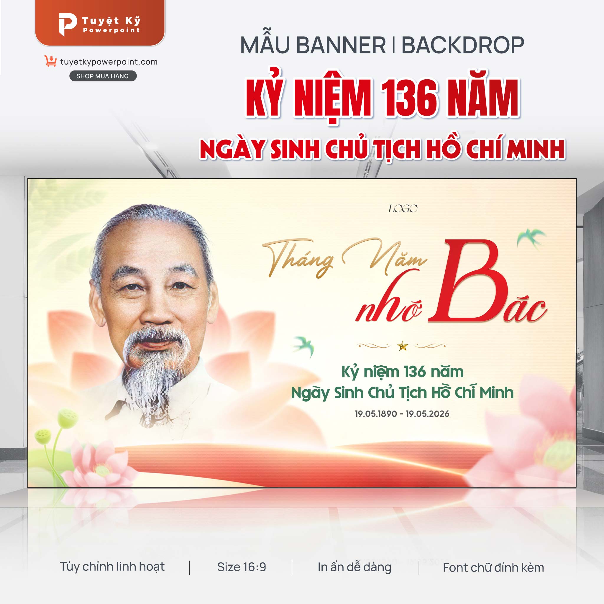 Mẫu banner Kỷ niệm 136 năm ngày sinh chủ tịch Hồ Chí Minh