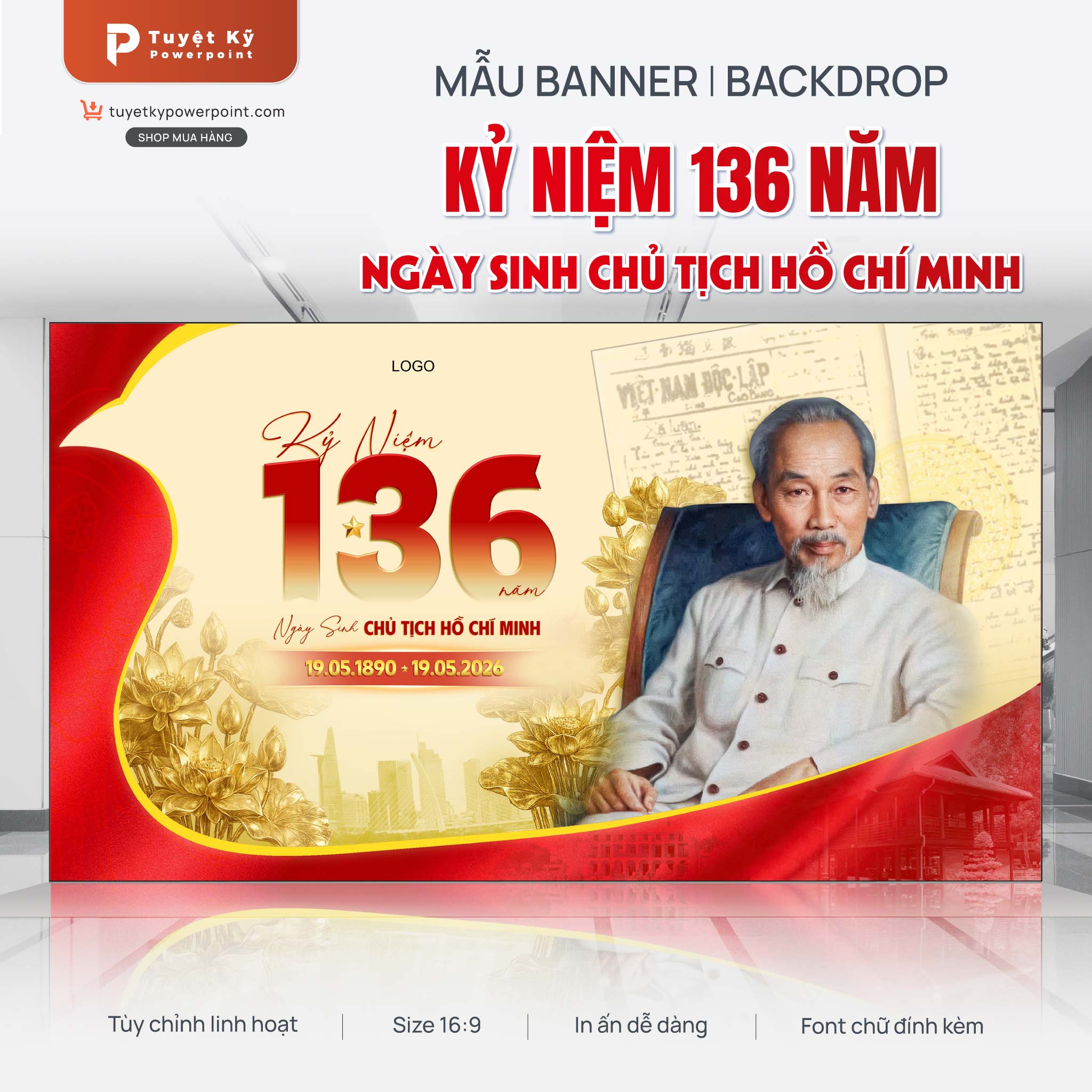 Mẫu Backdrop/Banner Kỷ niệm Ngày sinh Chủ tịch Hồ Chí Minh