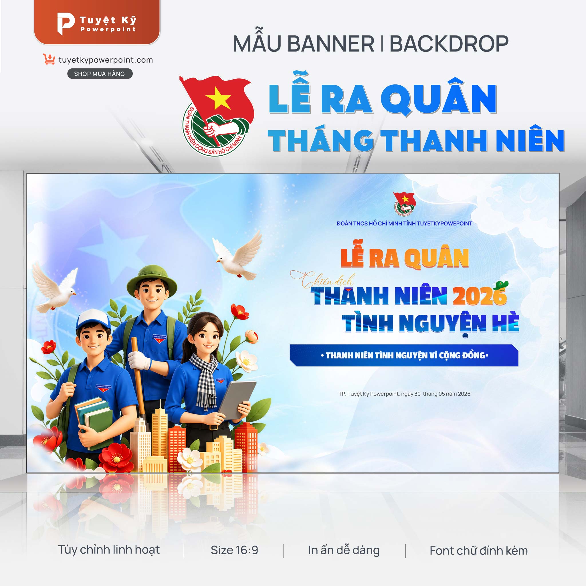 Mẫu Backdrop/Banner Lễ Ra Quân Chiến Dịch Thanh Niên Tình Nguyện Hè 2026