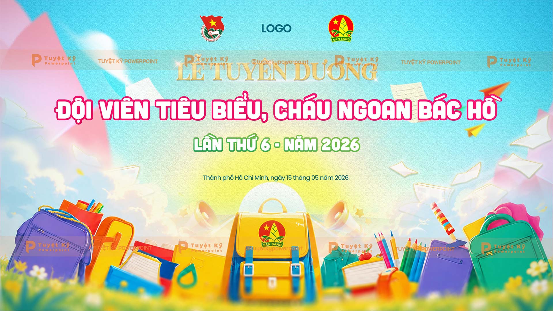 banner backdrop đội viên tiêu biểu cháu ngoan bác hồ