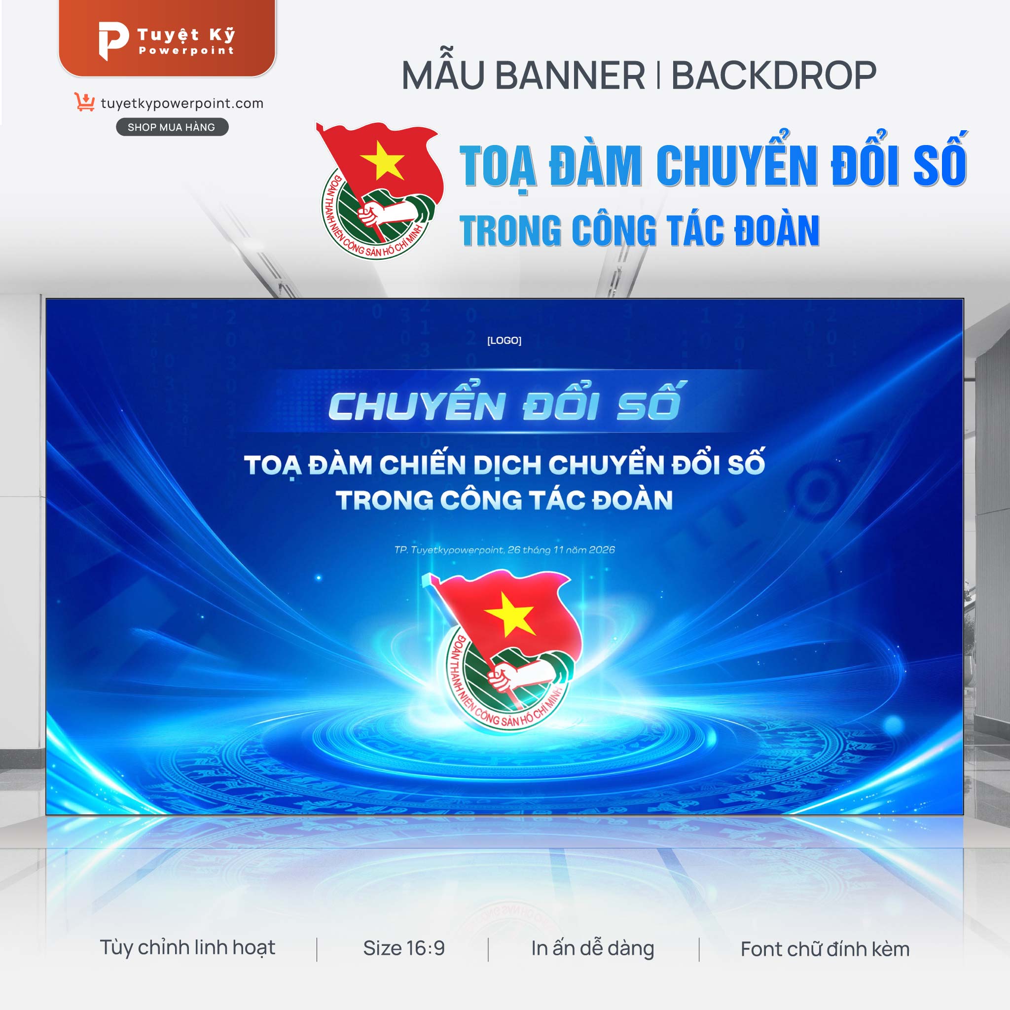 Mẫu Backdrop/Banner Tọa Đàm Chiến Dịch Chuyển Đổi Số Trong Công Tác Đoàn