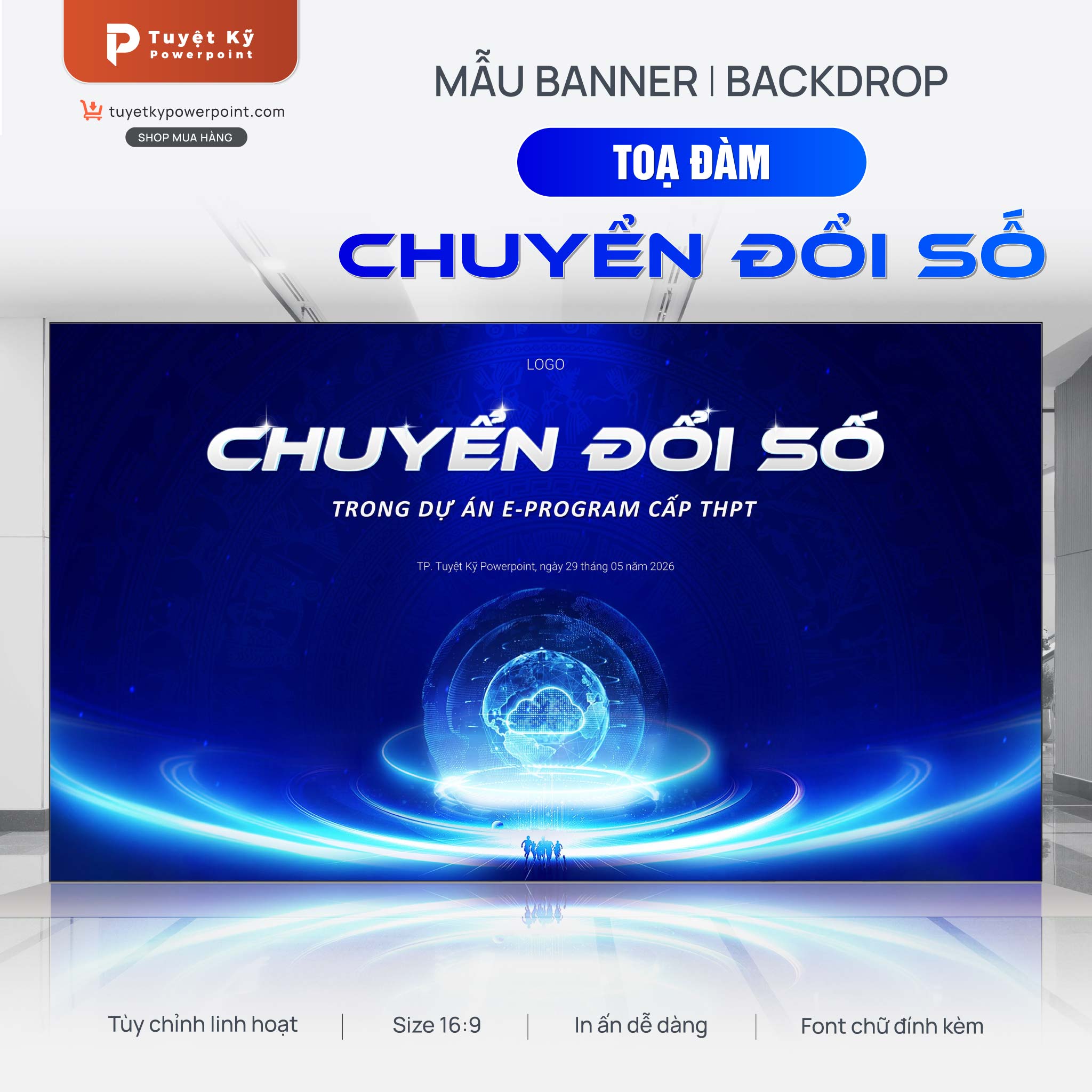 Mẫu Backdrop/Banner Chuyển Đổi Số Trong Dự Án E-Program Cấp THPT