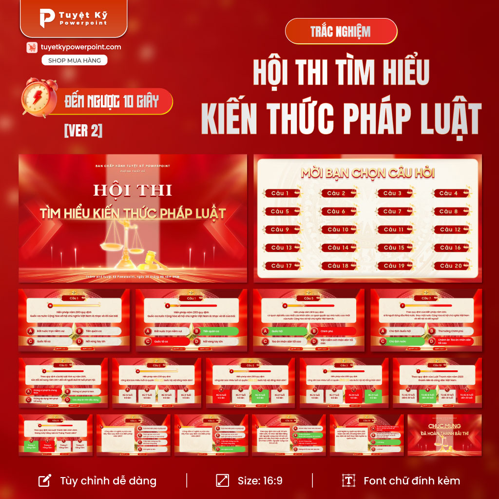 Slide Quiz Game Đố Vui: Hội thi Tìm hiểu Kiến thức Pháp Luật (Đếm ngược 10s) [Ver 2]