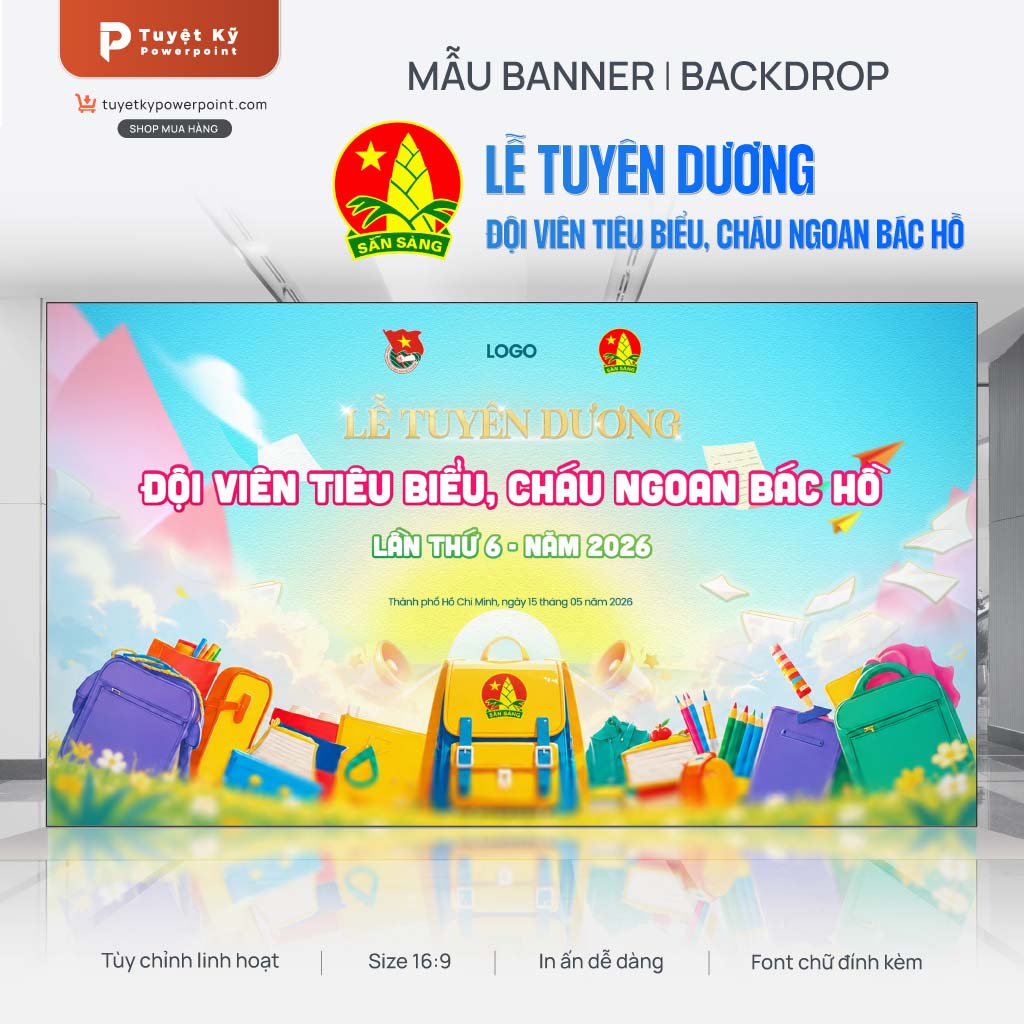 banner backdrop đội viên tiêu biểu cháu ngoan bác hồ