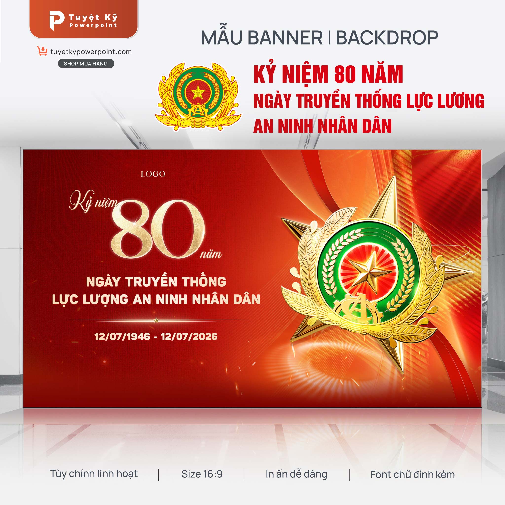 backdrop banner 80 năm ngày truyền thống lực lượng an ninh nhân dân
