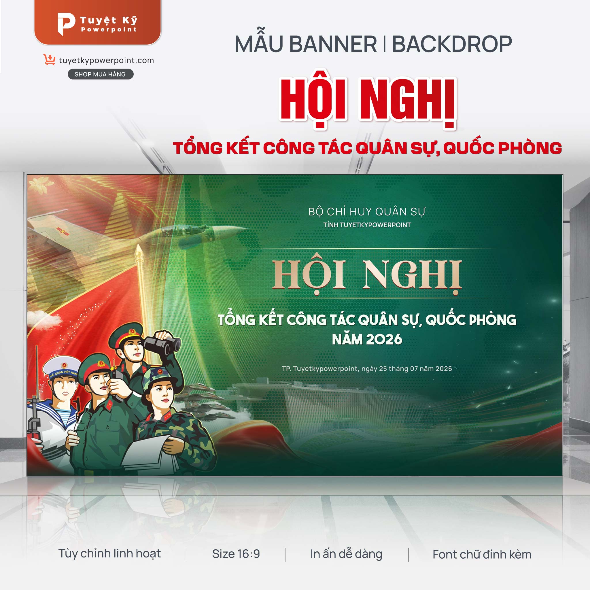 backdrop banner hội nghị tổng kết công tác quân sự quốc phòng