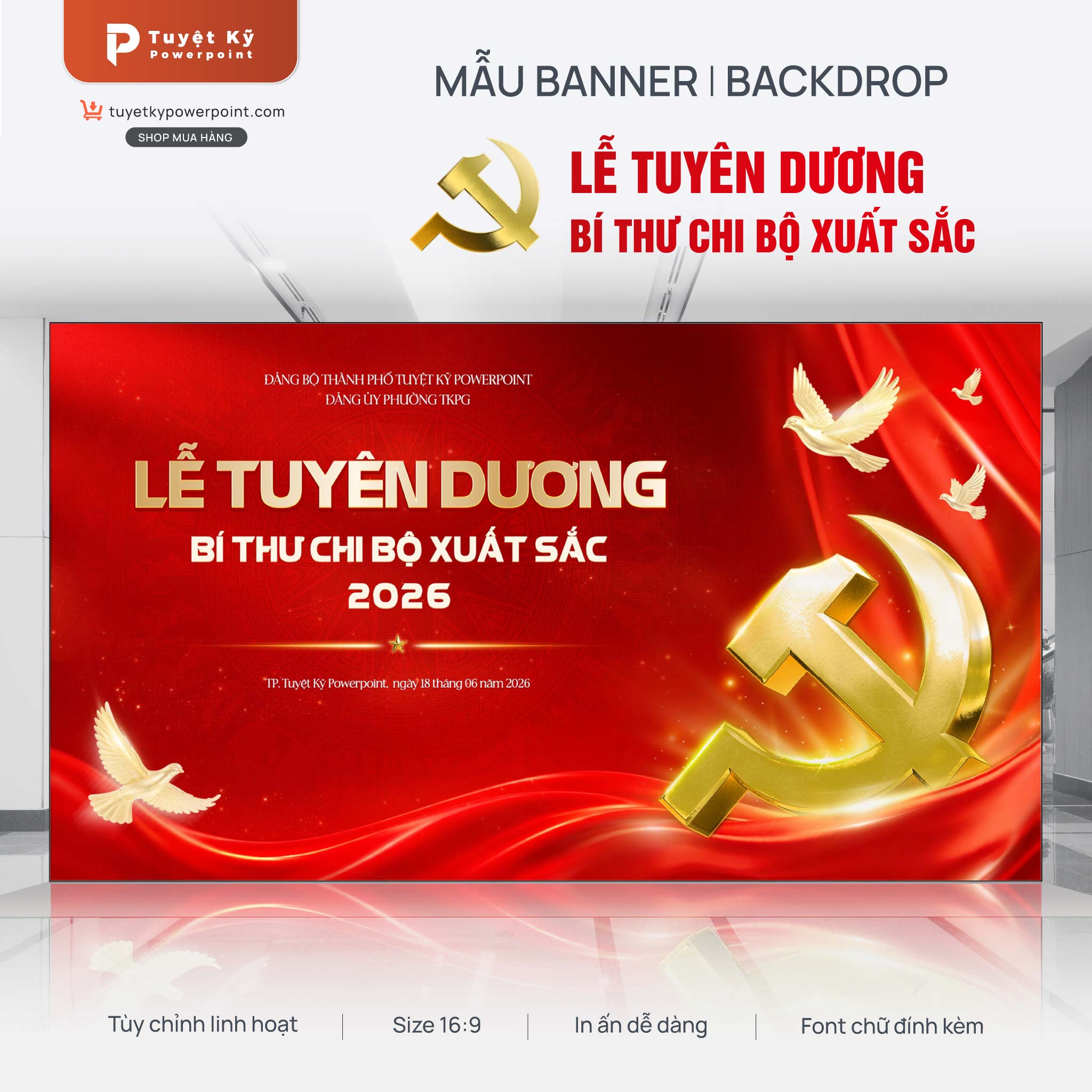 backdrop banner lễ tuyên dương bí thư chi bộ xuất sắc