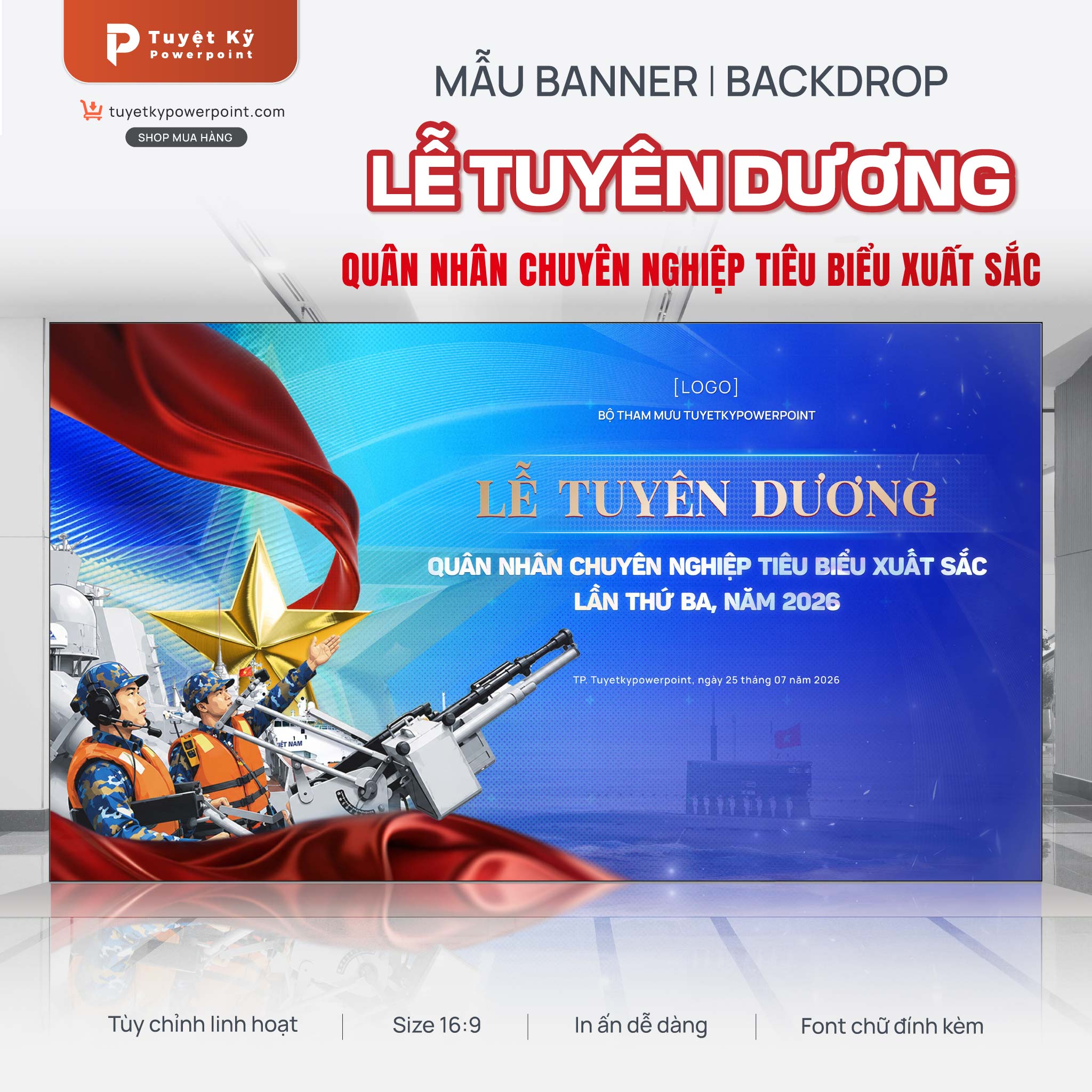 backdrop banner lễ tuyên dương quân nhân tiêu biểu