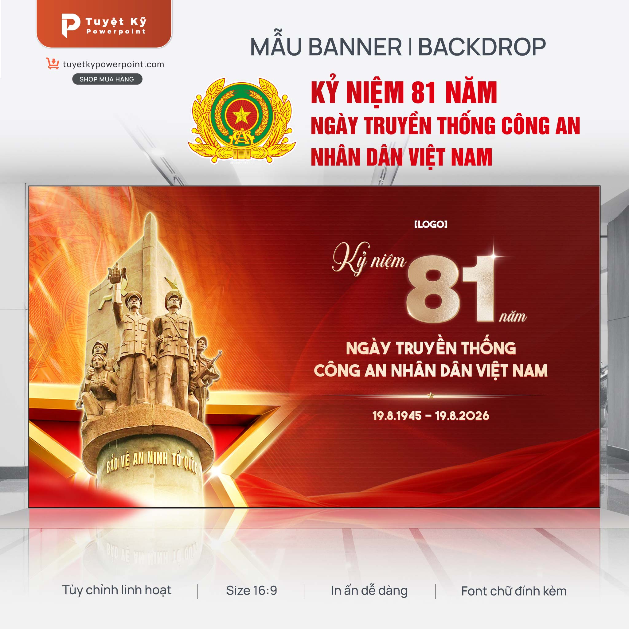 backdrop banner kỷ niệm 81 năm ngày truyền thống công an nhân dân việt nam