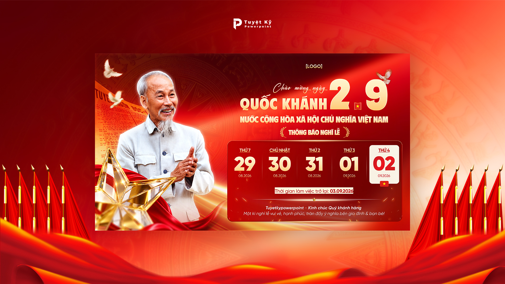 Mẫu Backdrop/Banner Thông Báo Nghỉ Lễ Quốc Khánh 2/9