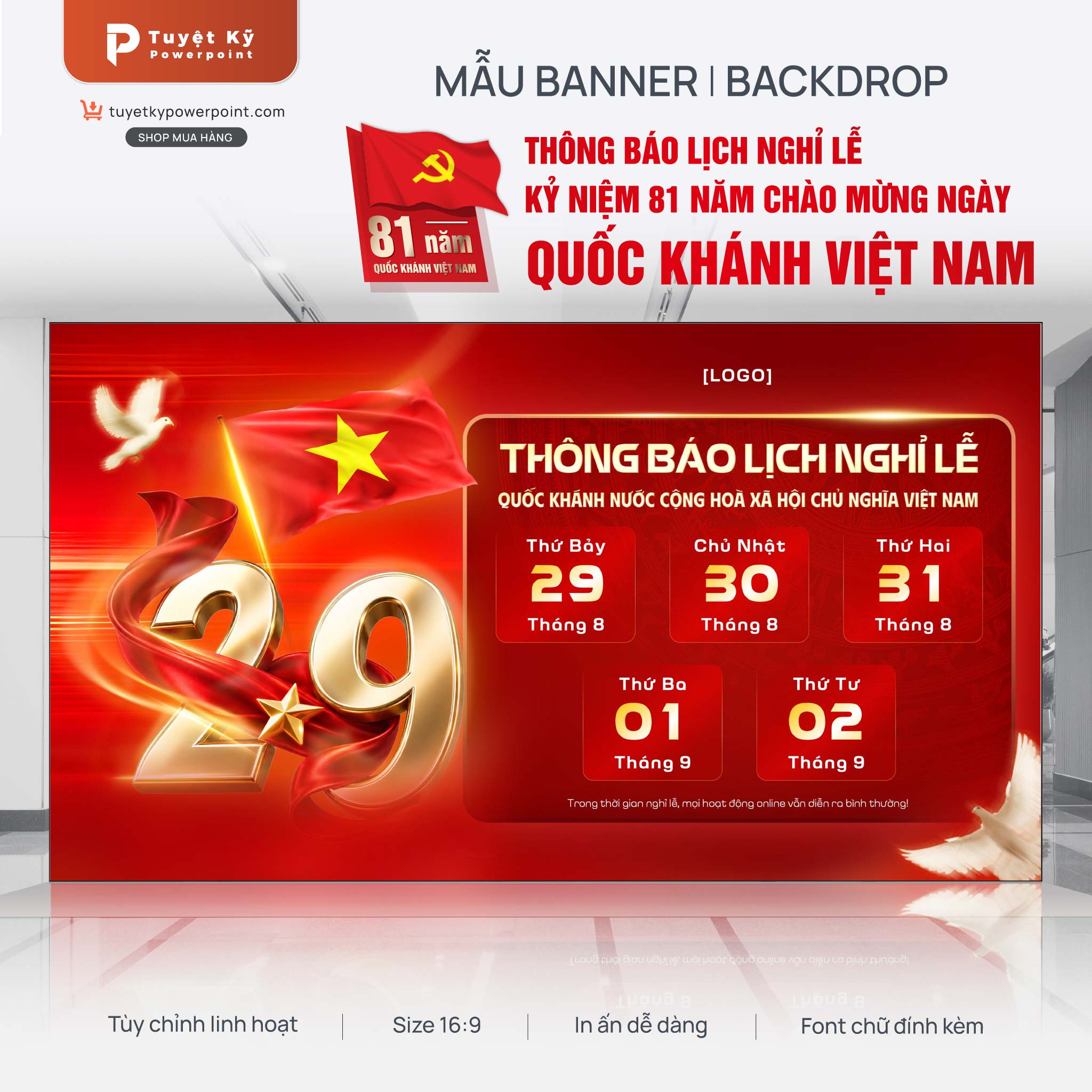 backdrop banner thông báo nghỉ lễ 2/9